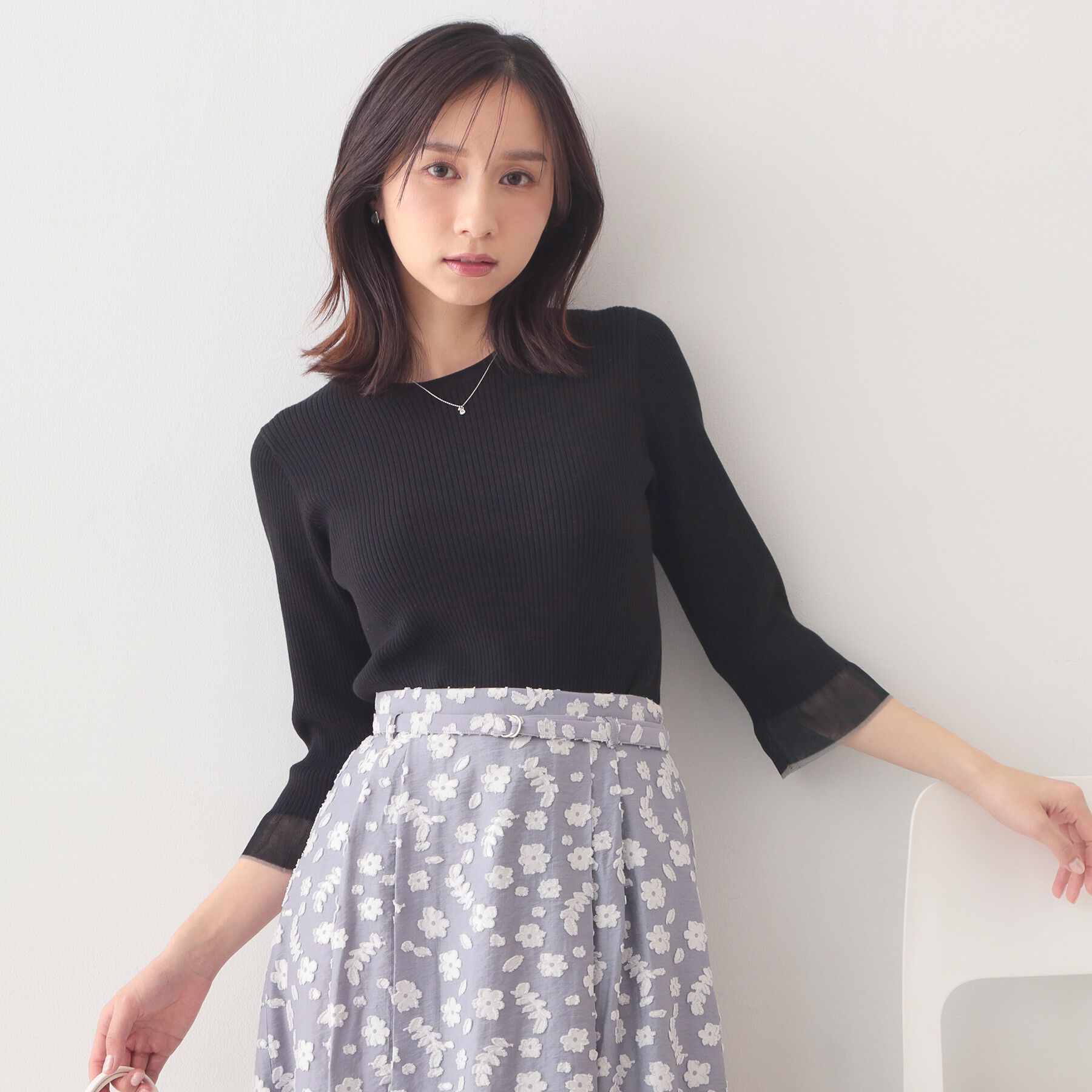 index「リブシアーフレアスリーブニット/オーガニックコットン【洗える/UVケア】」|ニット・セーター|