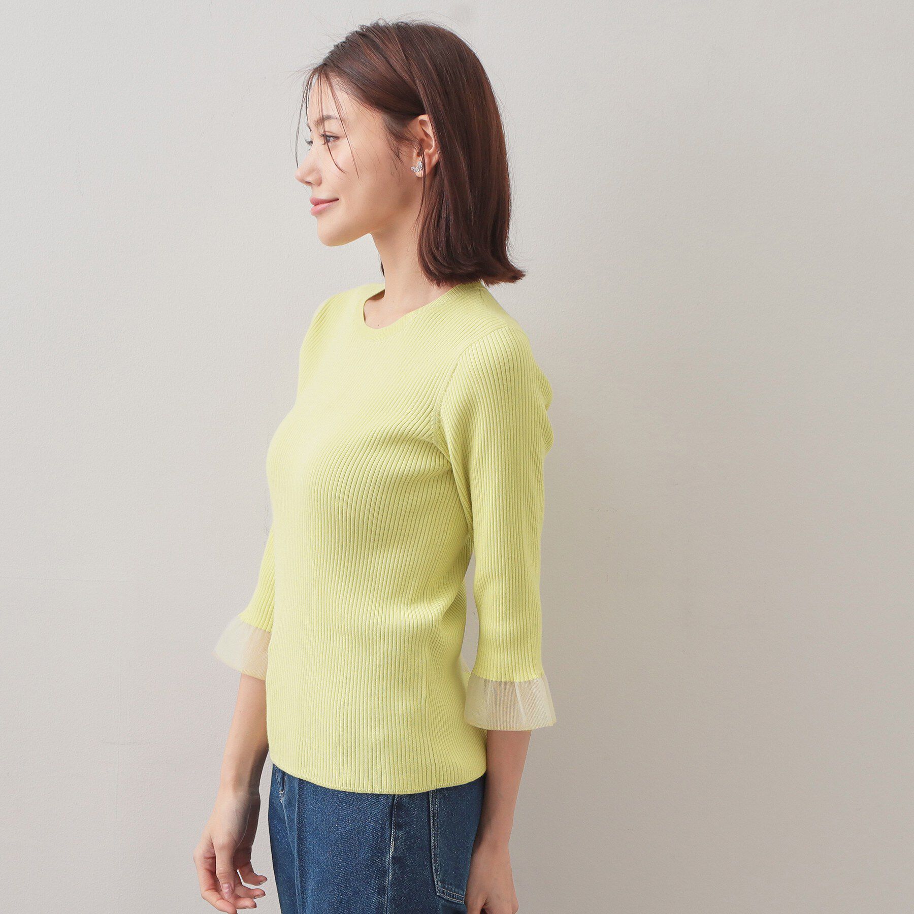 index「リブシアーフレアスリーブニット/オーガニックコットン【洗える/UVケア】」|ニット・セーター|