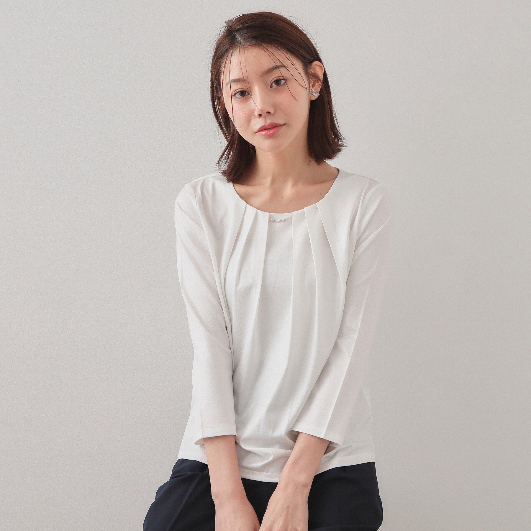 index「タックビジュー7分袖トップス【洗濯機可】」|Tシャツ・カットソー|