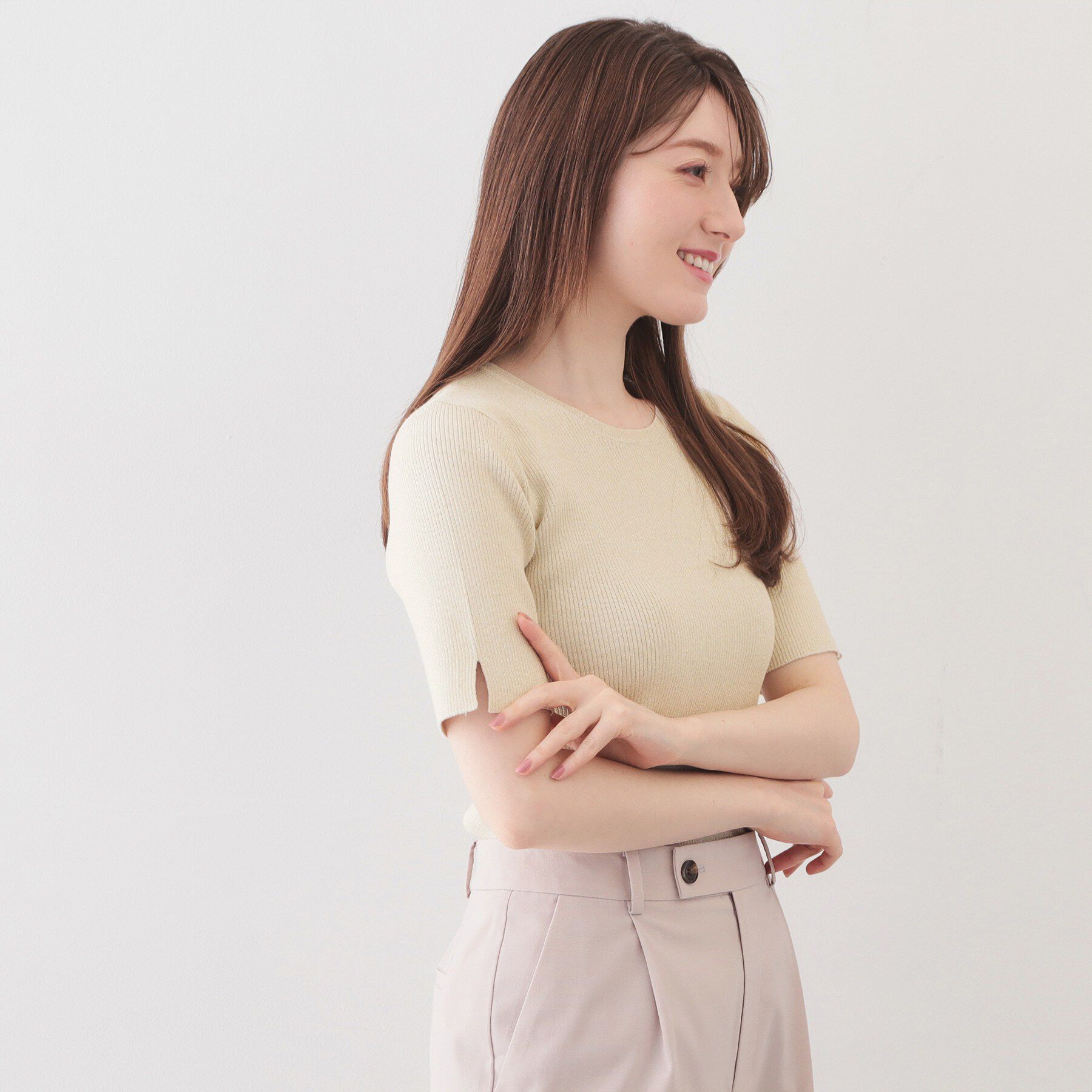 index「ラメリブ半袖ニット【洗濯機OK】」|ニット・セーター|