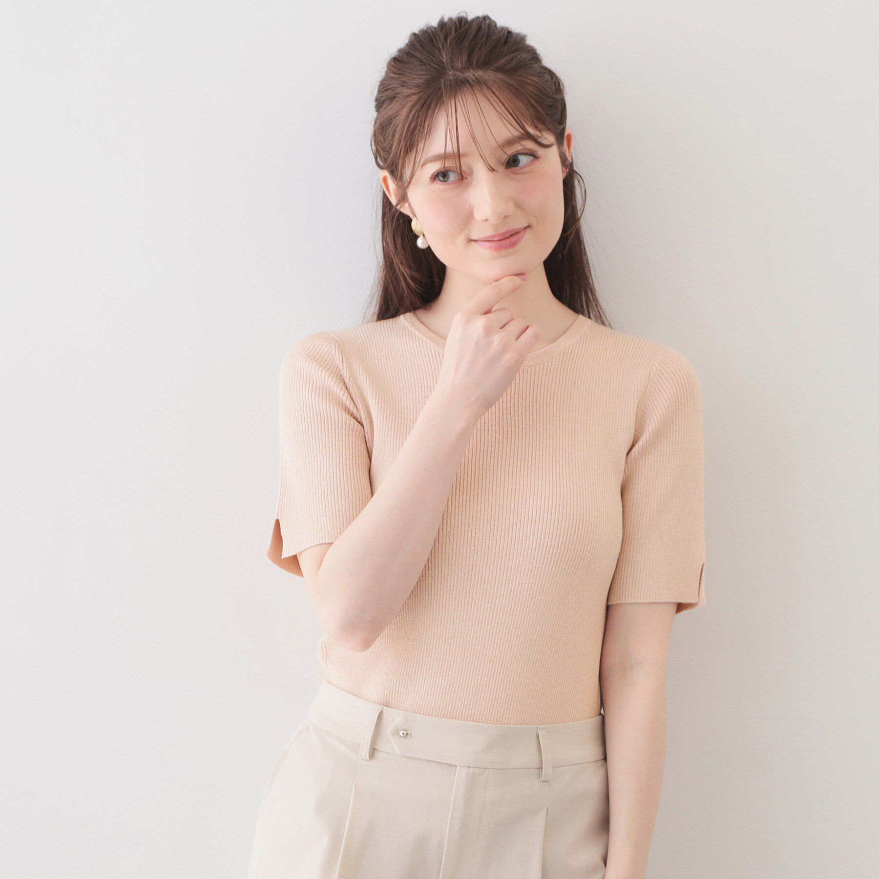 index「ラメリブ半袖ニット【洗濯機OK】」|ニット・セーター|ライトピンク(870