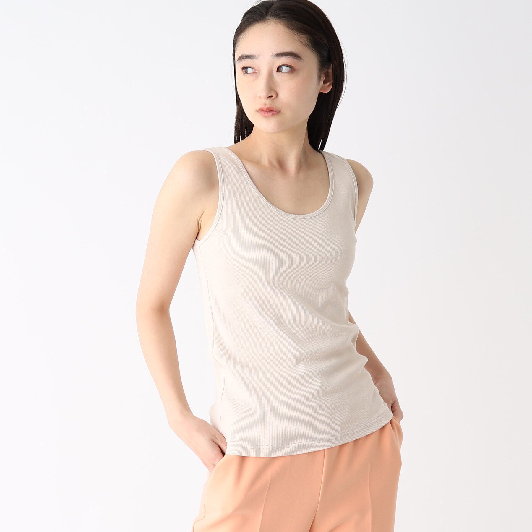 OPAQUE.CLIP「リブタンクトップ【洗濯機洗い可】」|キャミソール|ライトベージュ(05