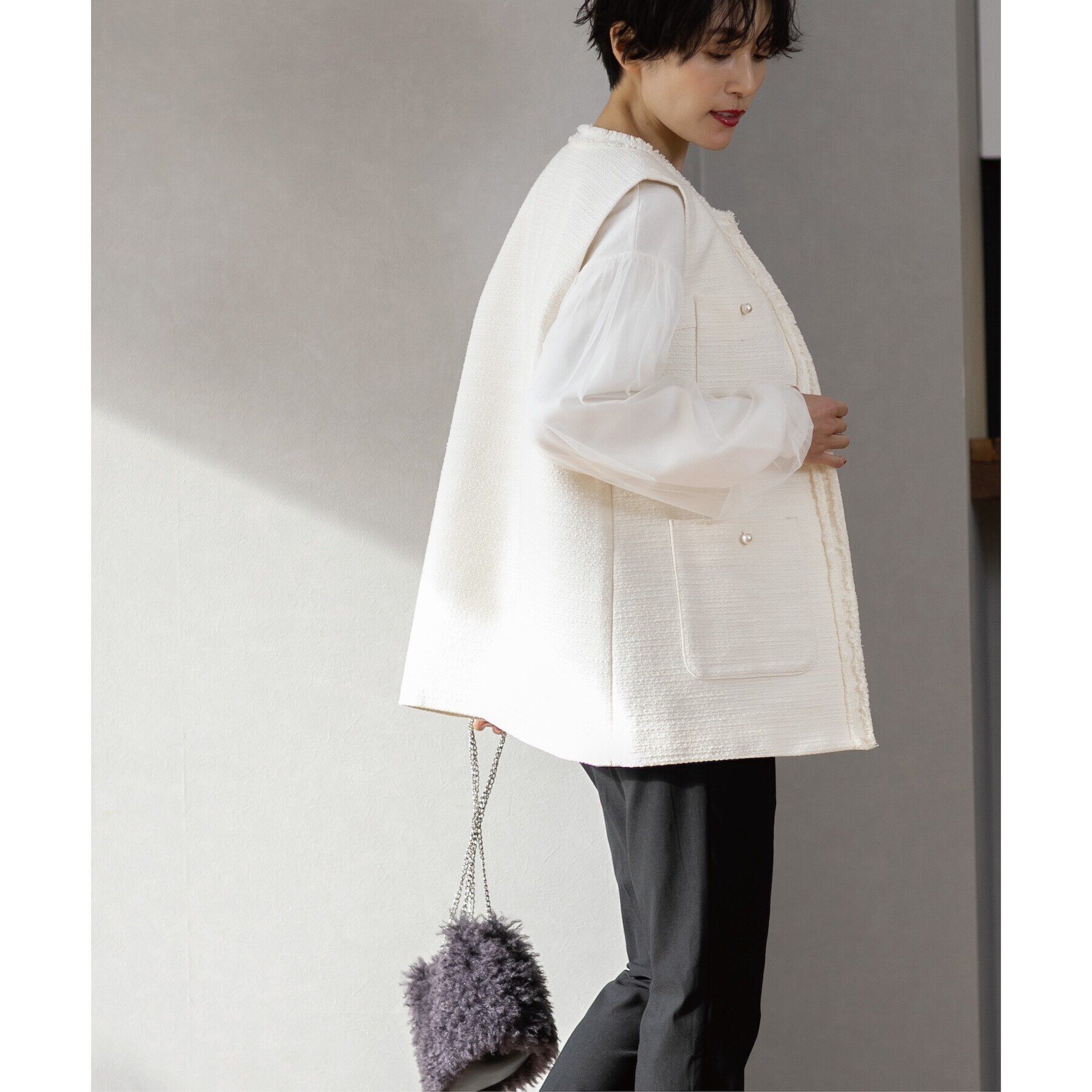 OPAQUE.CLIP「《通勤・セレモニー対応》コットンツイードジレ」|ベスト・ジレ|