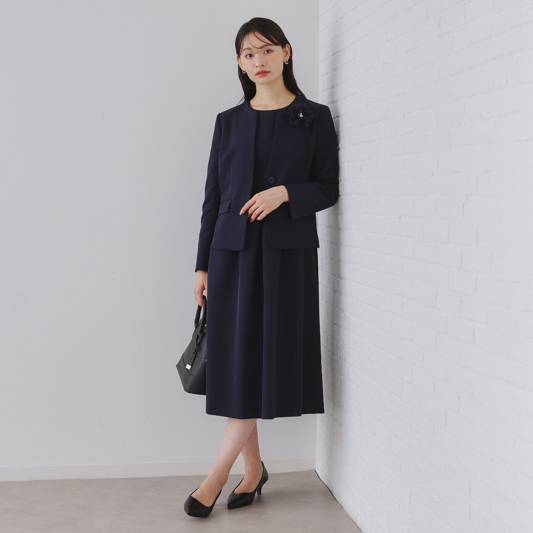 OPAQUE.CLIP「《通勤・セレモニー/セットアップ対応》タックフレアワンピース/ダブルクロス【洗濯機洗い可】」|ワンピース|