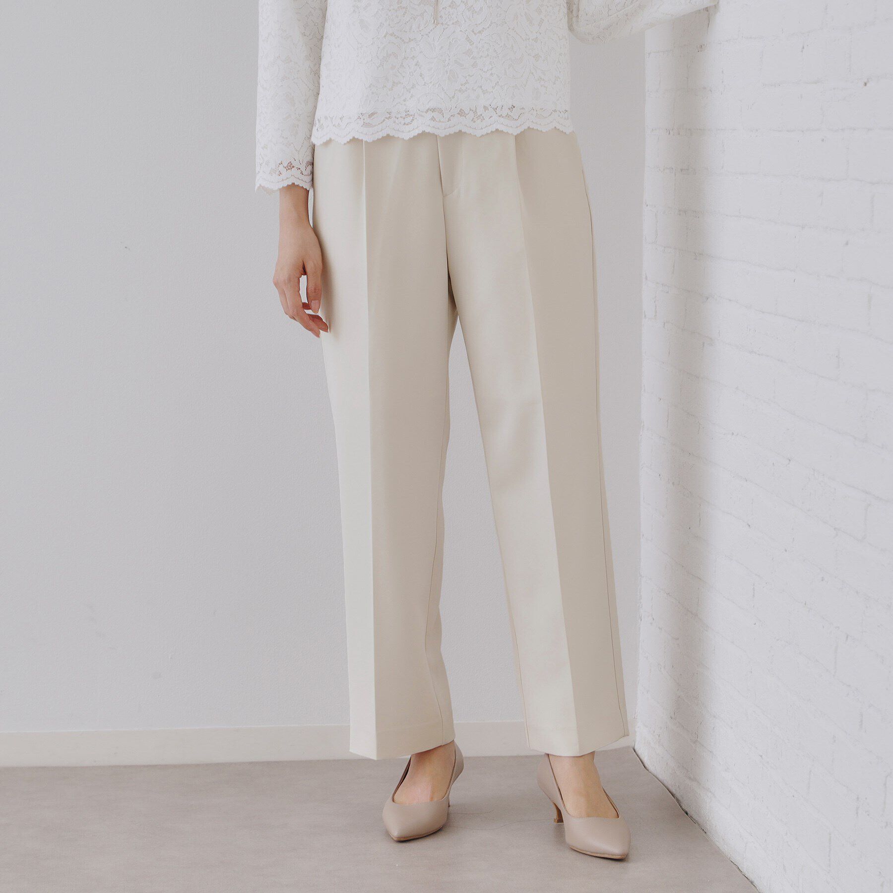 OPAQUE.CLIP「《通勤・セレモニー/セットアップ対応》ワイドパンツ/ダブルクロス【洗濯機洗い可】」|その他|ライトベージュ(05
