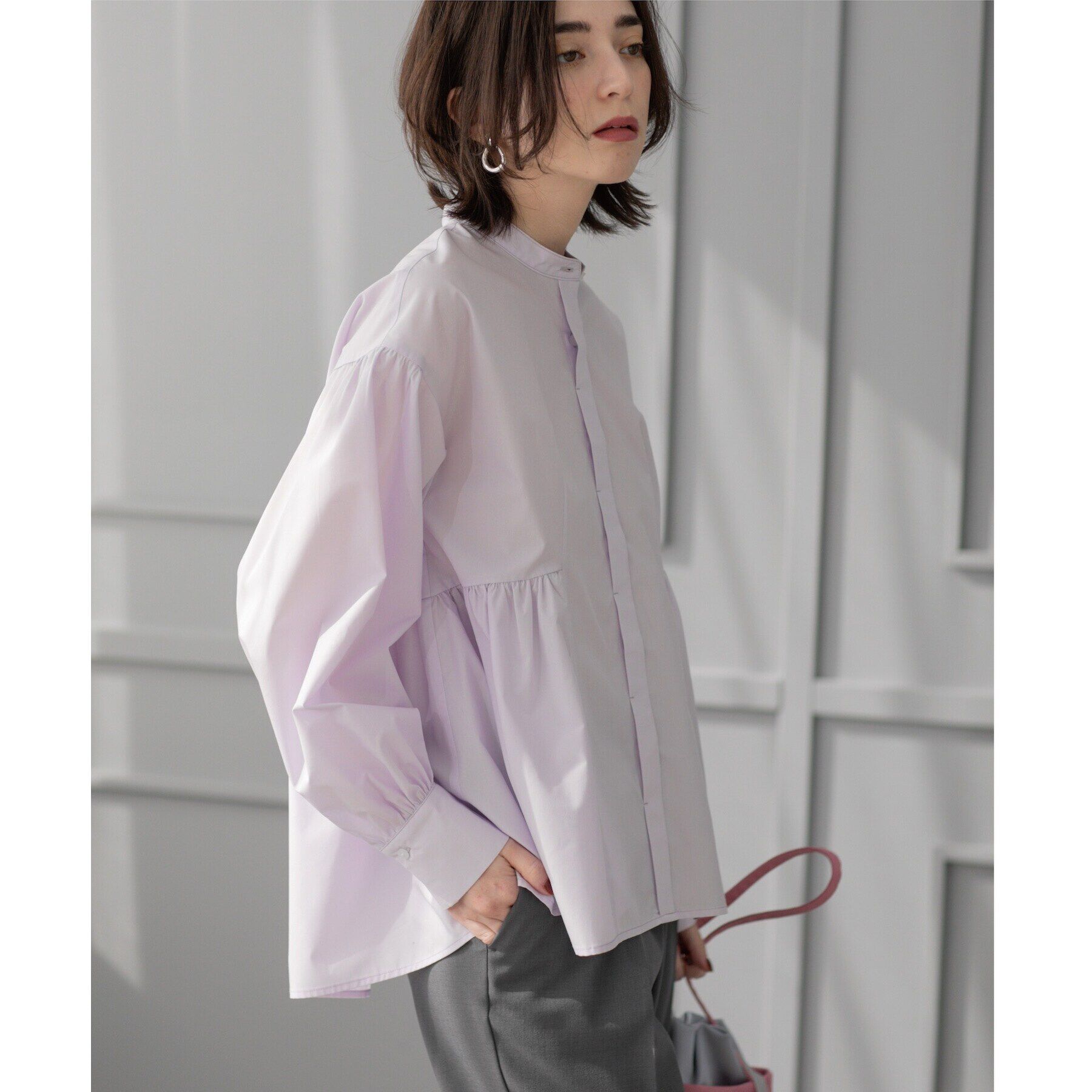 OPAQUE.CLIP「バンドカラーペプラムシャツ【洗濯機洗い可】」|シャツ・ブラウス|