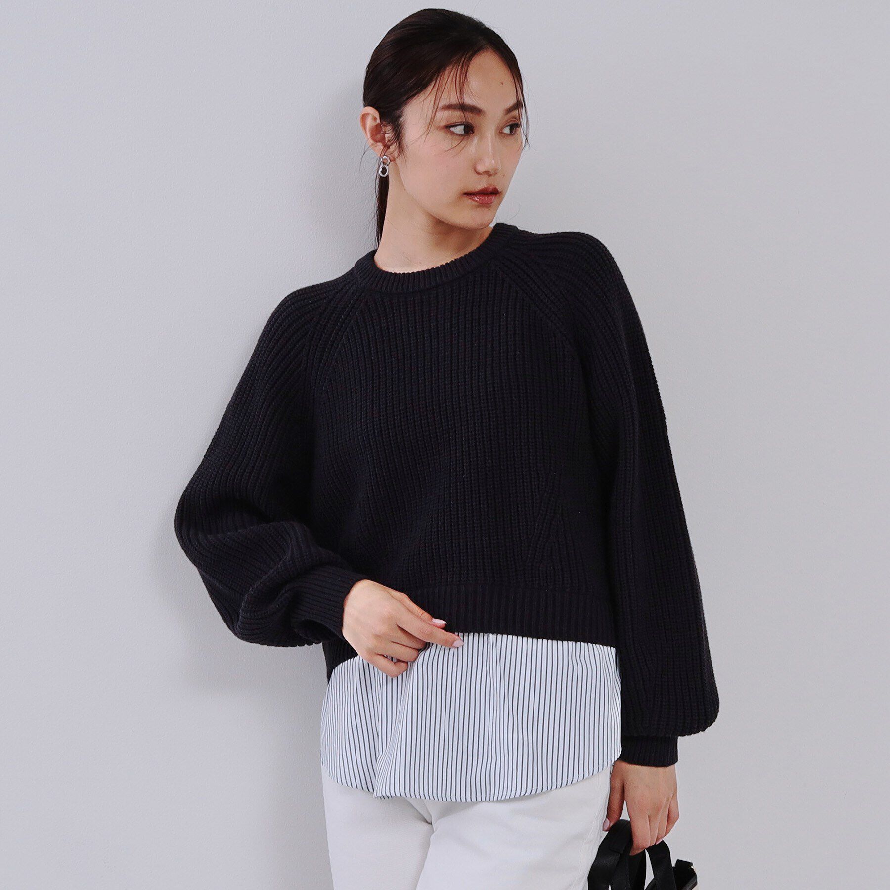 OPAQUE.CLIP「レイヤード風ミドルゲージニット【洗濯機洗い可】」|ニット・セーター|ネイビー(594)