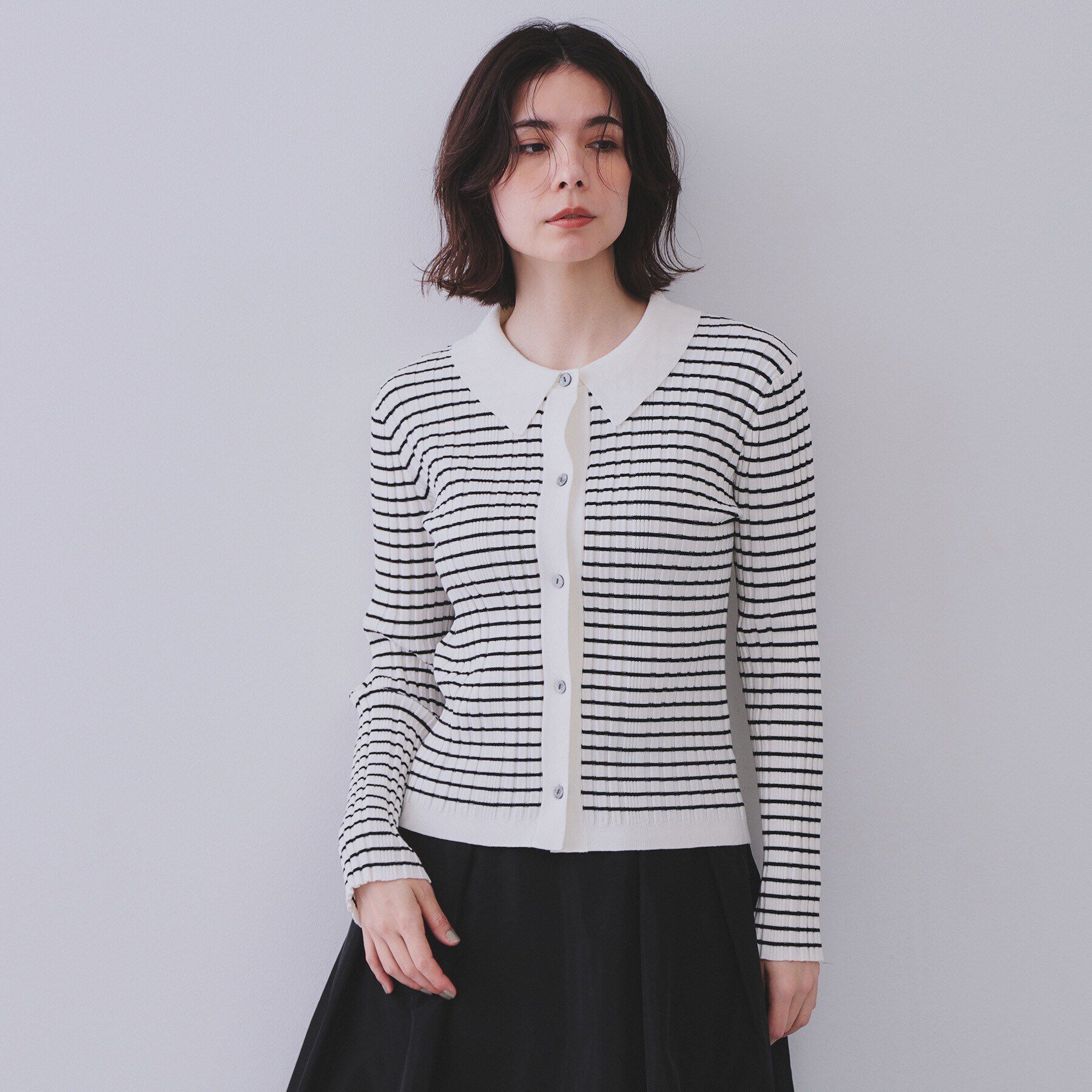 OPAQUE.CLIP「《CLASSY掲載》ランダムリブポロ衿ニット【洗濯機洗い可】」|ニット・セーター|