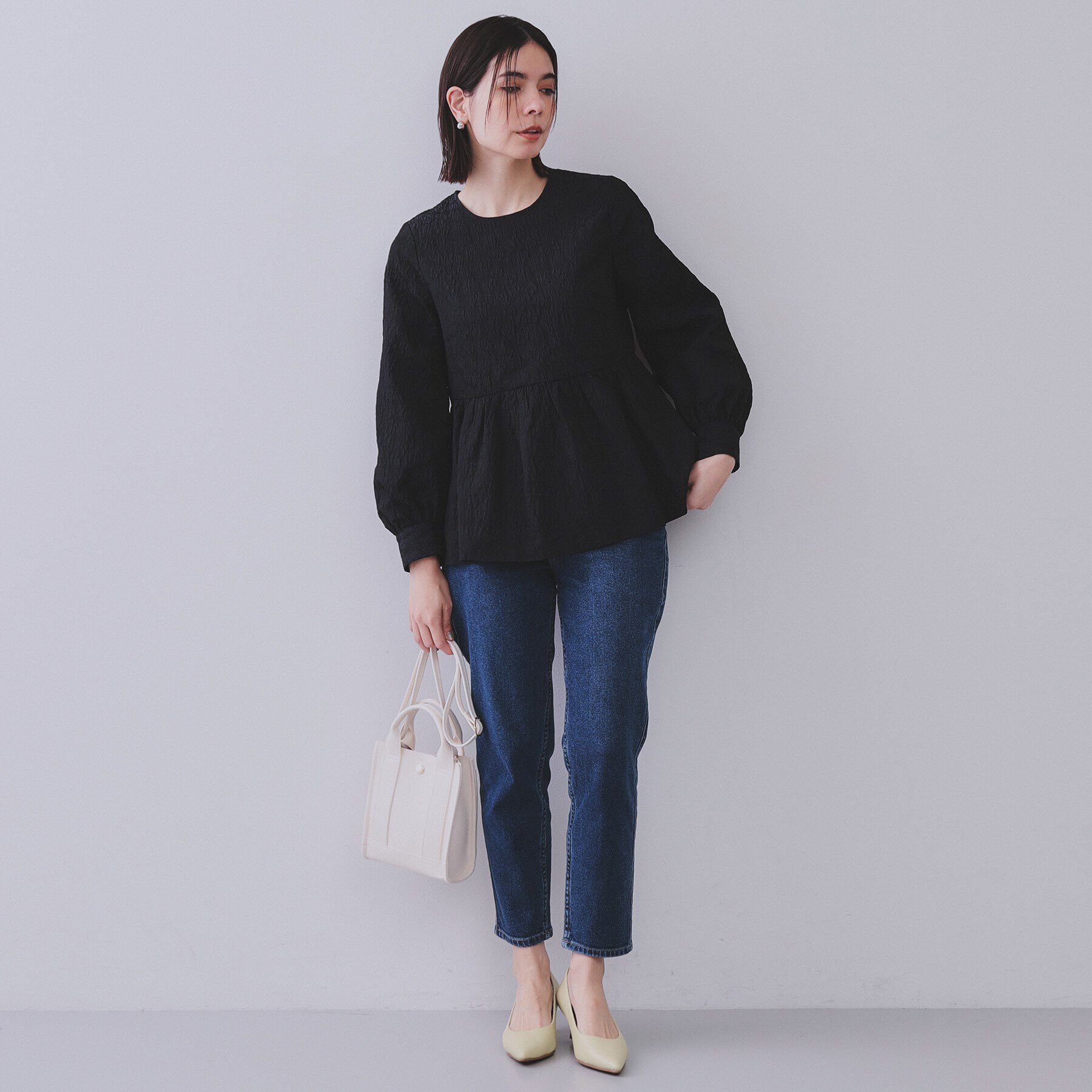 OPAQUE.CLIP「《通勤・セレモニー対応》ジャカードペプラムブラウス【洗濯機洗い可】」|シャツ・ブラウス|