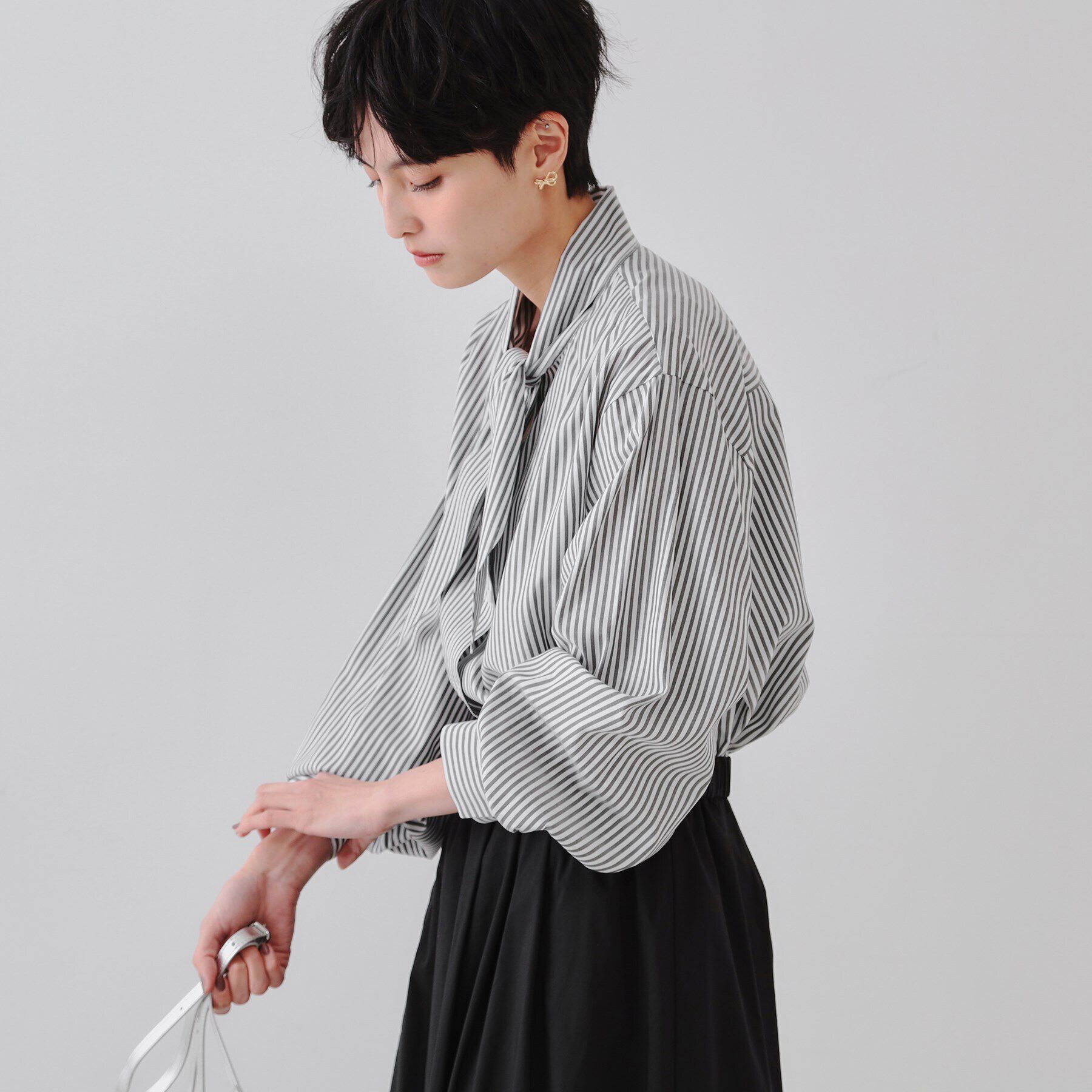 OPAQUE.CLIP「ストライプボウタイシャツ【洗濯機洗い可】」|シャツ・ブラウス|