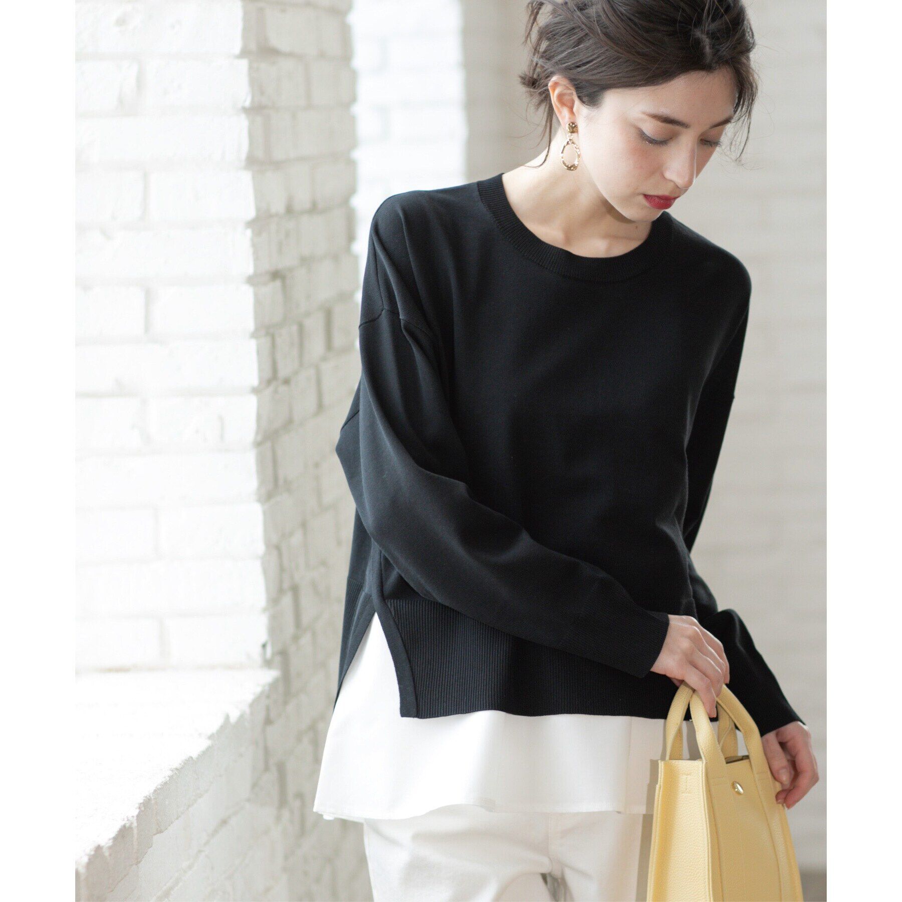 OPAQUE.CLIP「《ツインセット》ワイドニット&times;裾フレアタンクトップ【洗濯機洗い可/抗ピル】」|ニット・セーター|ブラック(019)