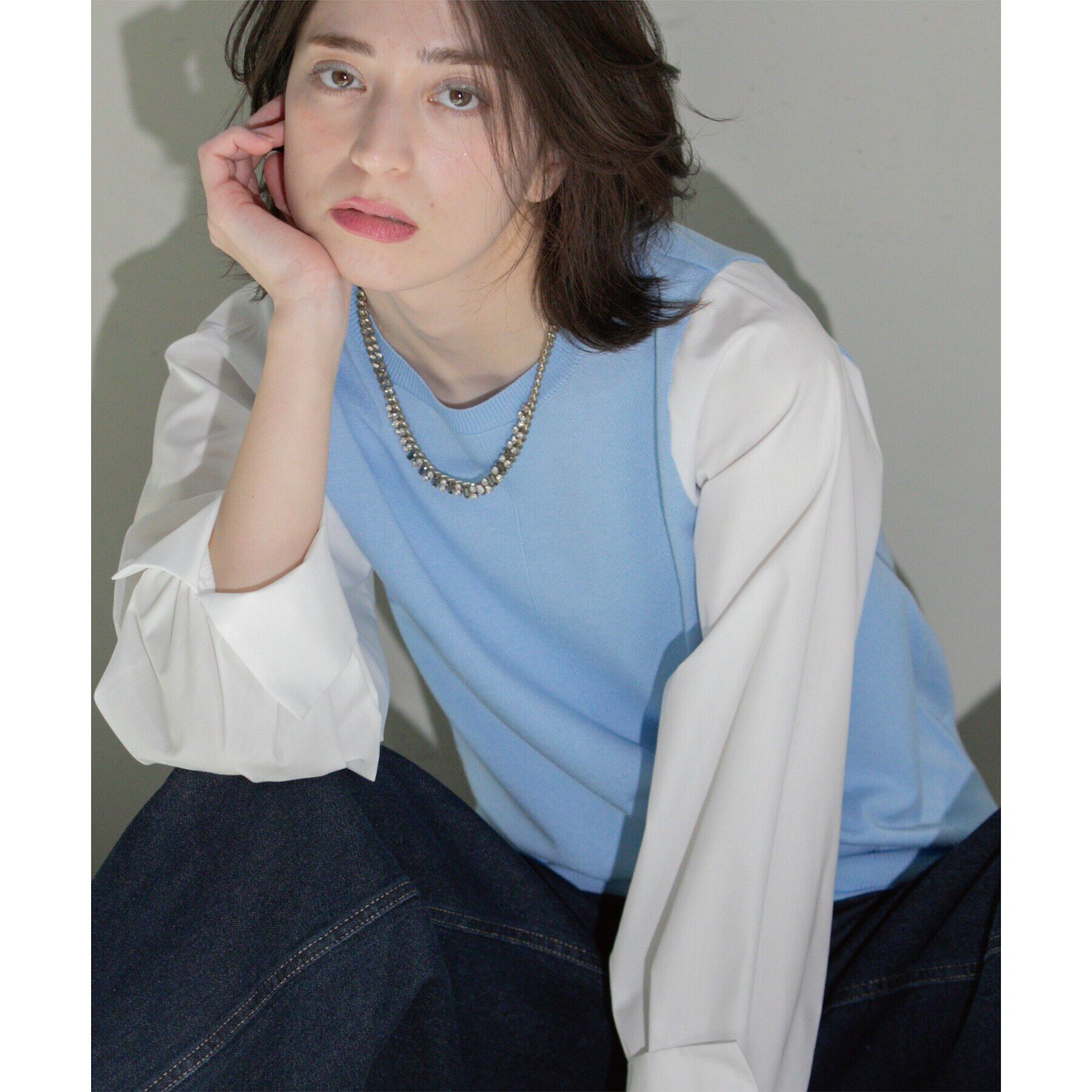 OPAQUE.CLIP「フハクボリュームスリーブドッキングニット【洗濯機洗い可】」|ニット・セーター|サックスブルー(59