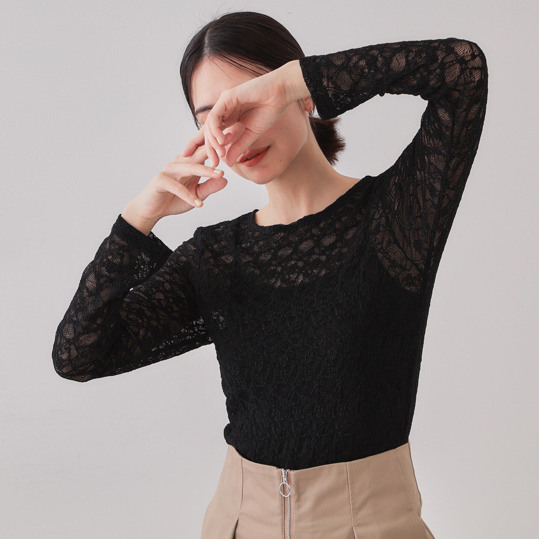 OPAQUE.CLIP「シアーレーストップス【洗濯機洗い可】」|Tシャツ・カットソー|ブラック(019)