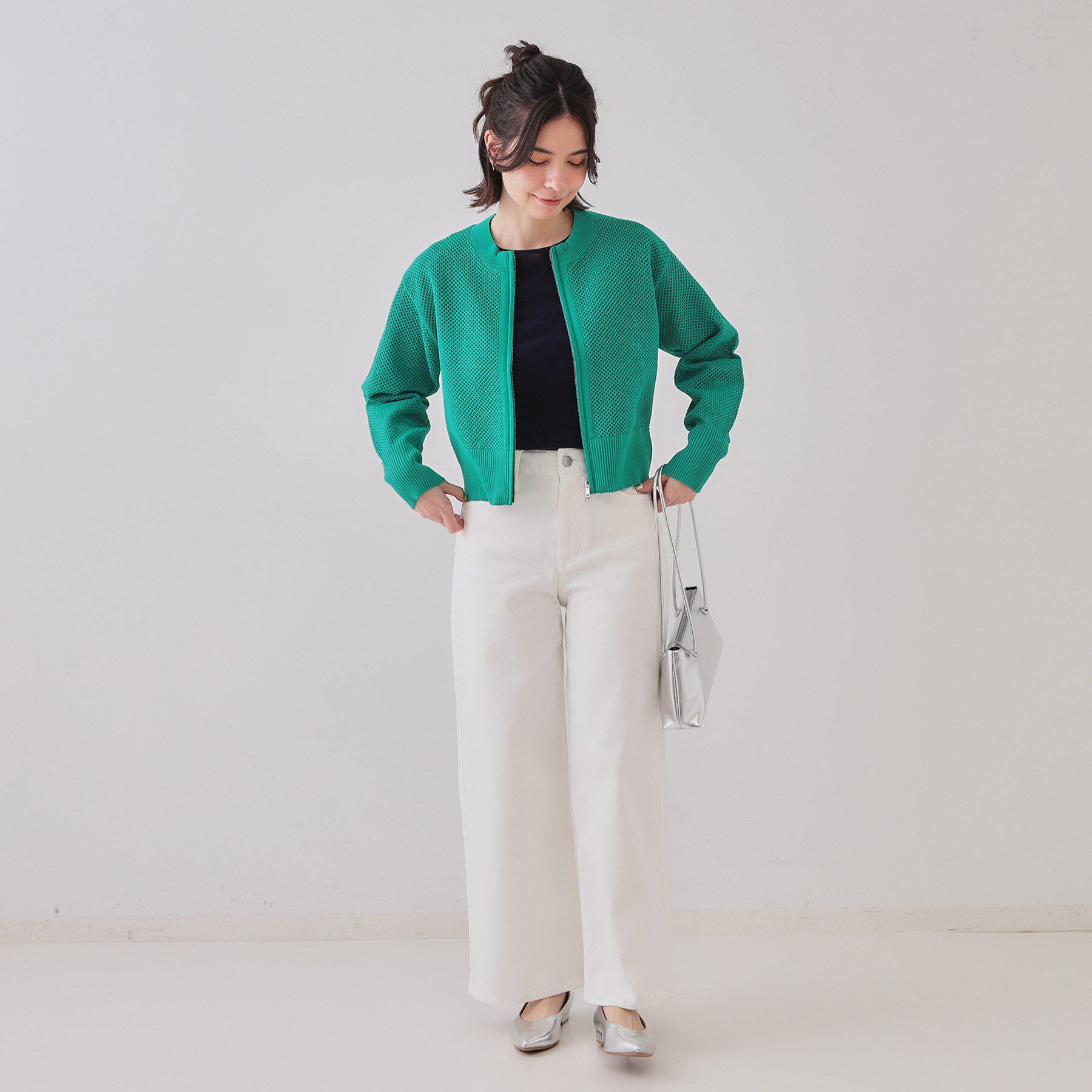 OPAQUE.CLIP「メッシュZIPニットカーディガン【洗濯機洗い可】」|カーディガン|