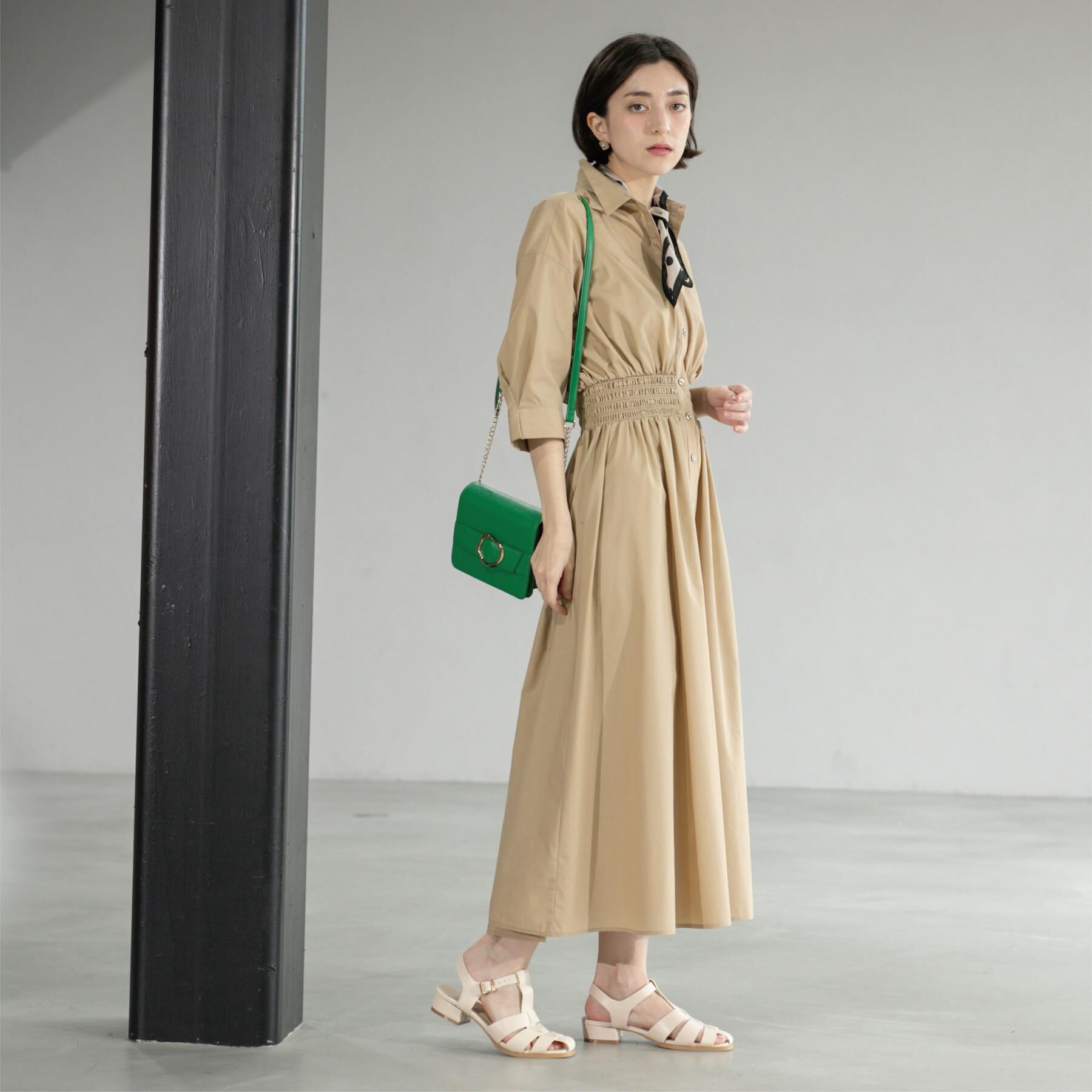 OPAQUE.CLIP「《5色展開》フィット＆フレアシャツワンピース【洗濯機洗い可】」|ワンピース|