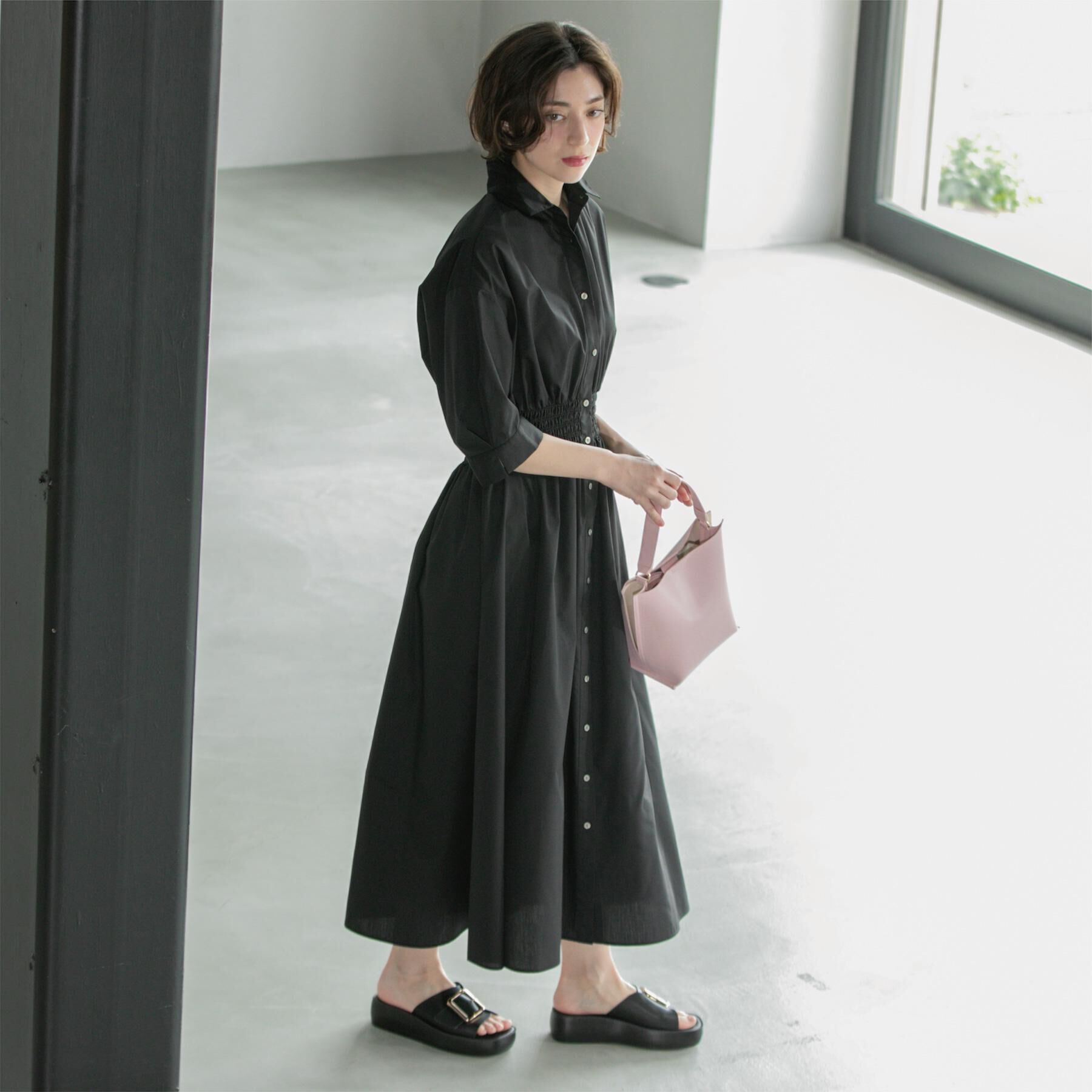 OPAQUE.CLIP「《5色展開》フィット＆フレアシャツワンピース【洗濯機洗い可】」|ワンピース|