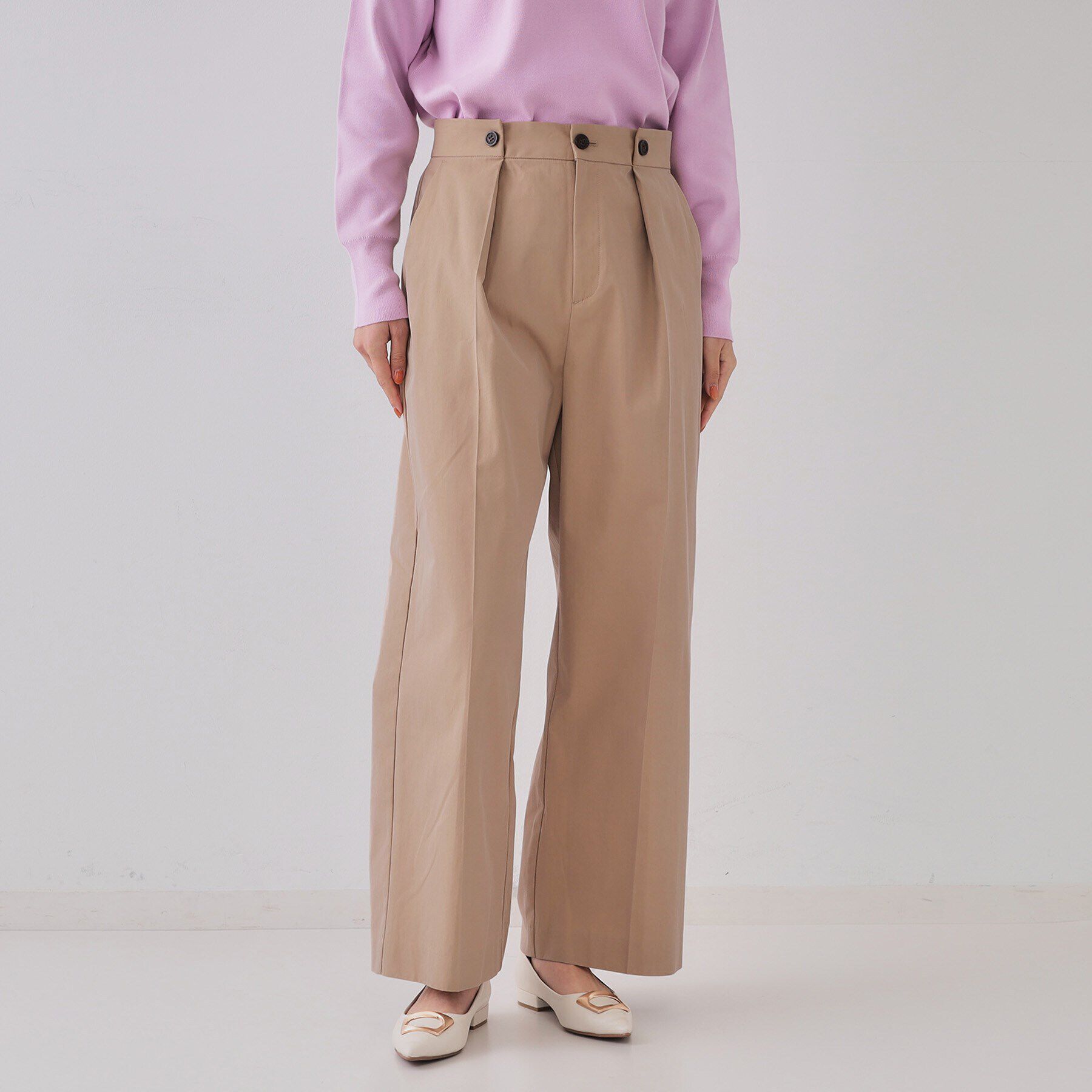 OPAQUE.CLIP「シャンブレーチノワイドパンツ【洗濯機洗い可】」|その他|ベージュ(052)