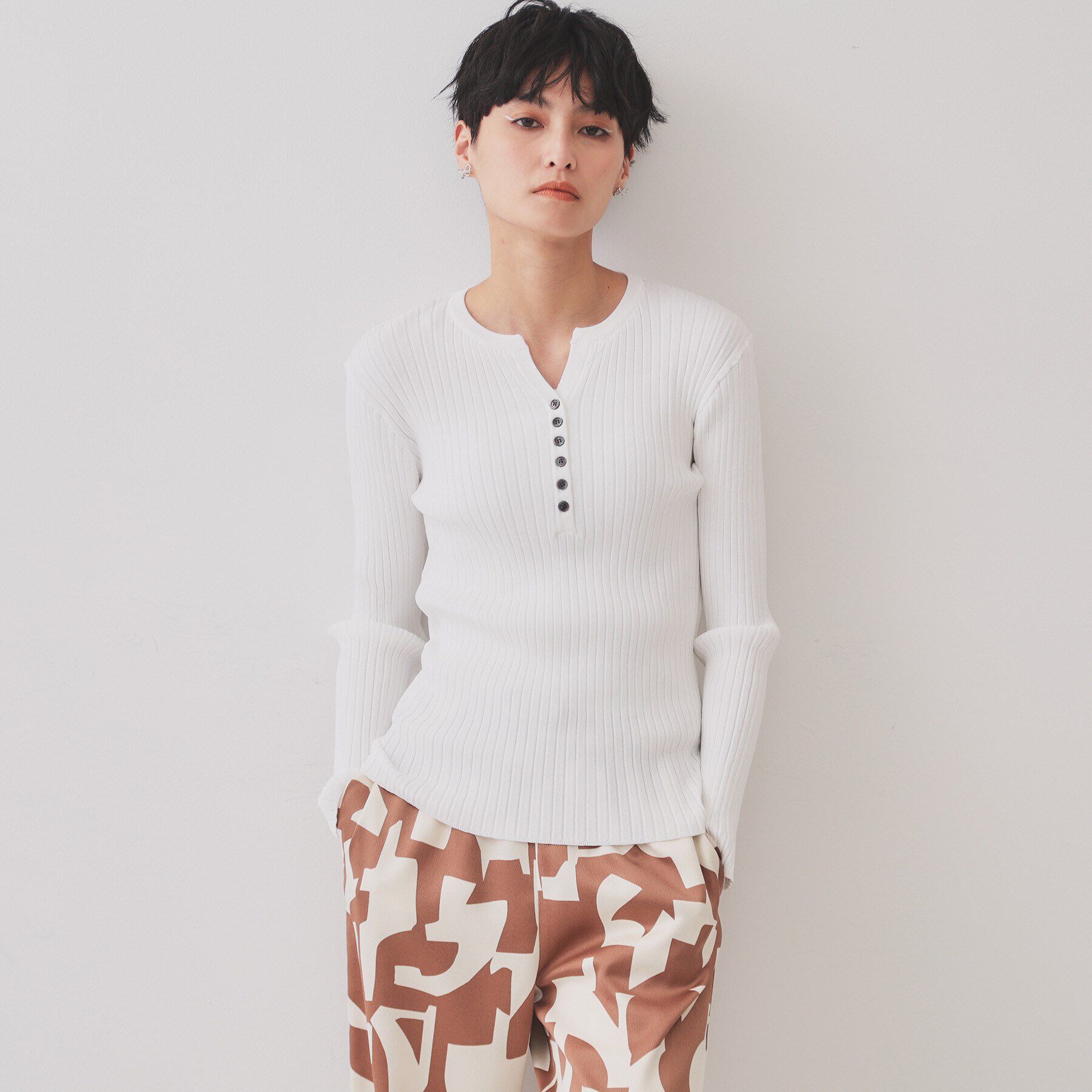 OPAQUE.CLIP「ヘンリーネックリブニット【洗濯機洗い可】」|ニット・セーター|