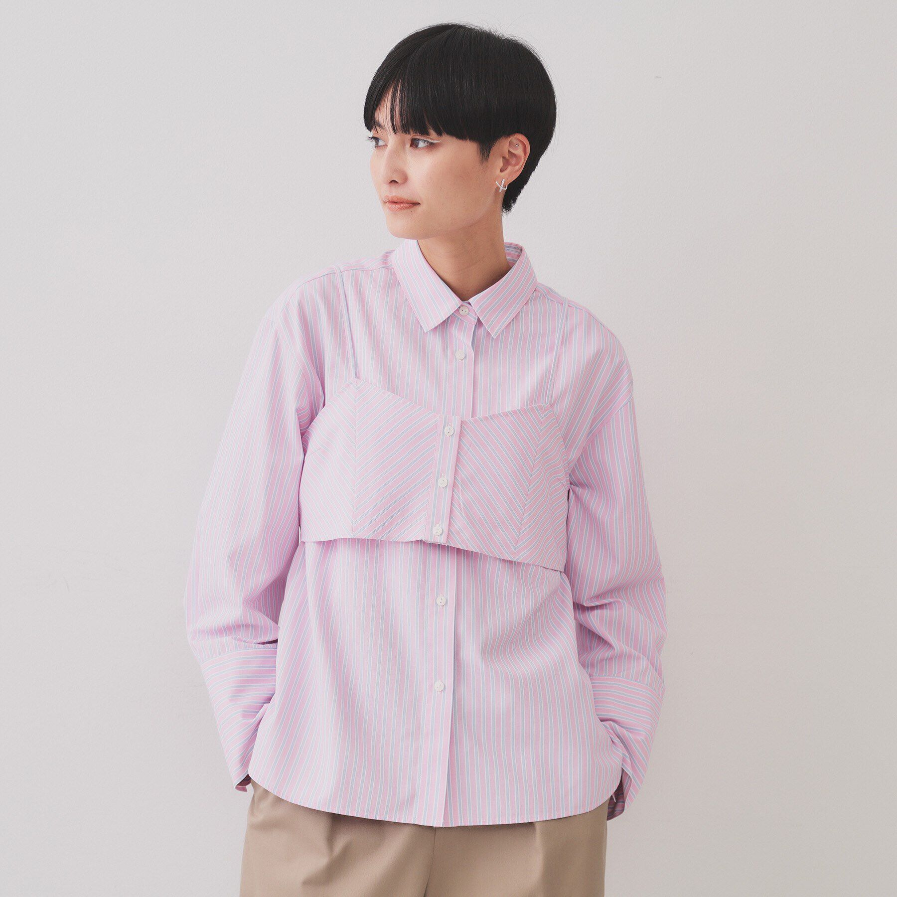 OPAQUE.CLIP「《andGIRL掲載》ストライプビスチェセットシャツ【洗濯機洗い可）】」|シャツ・ブラウス|