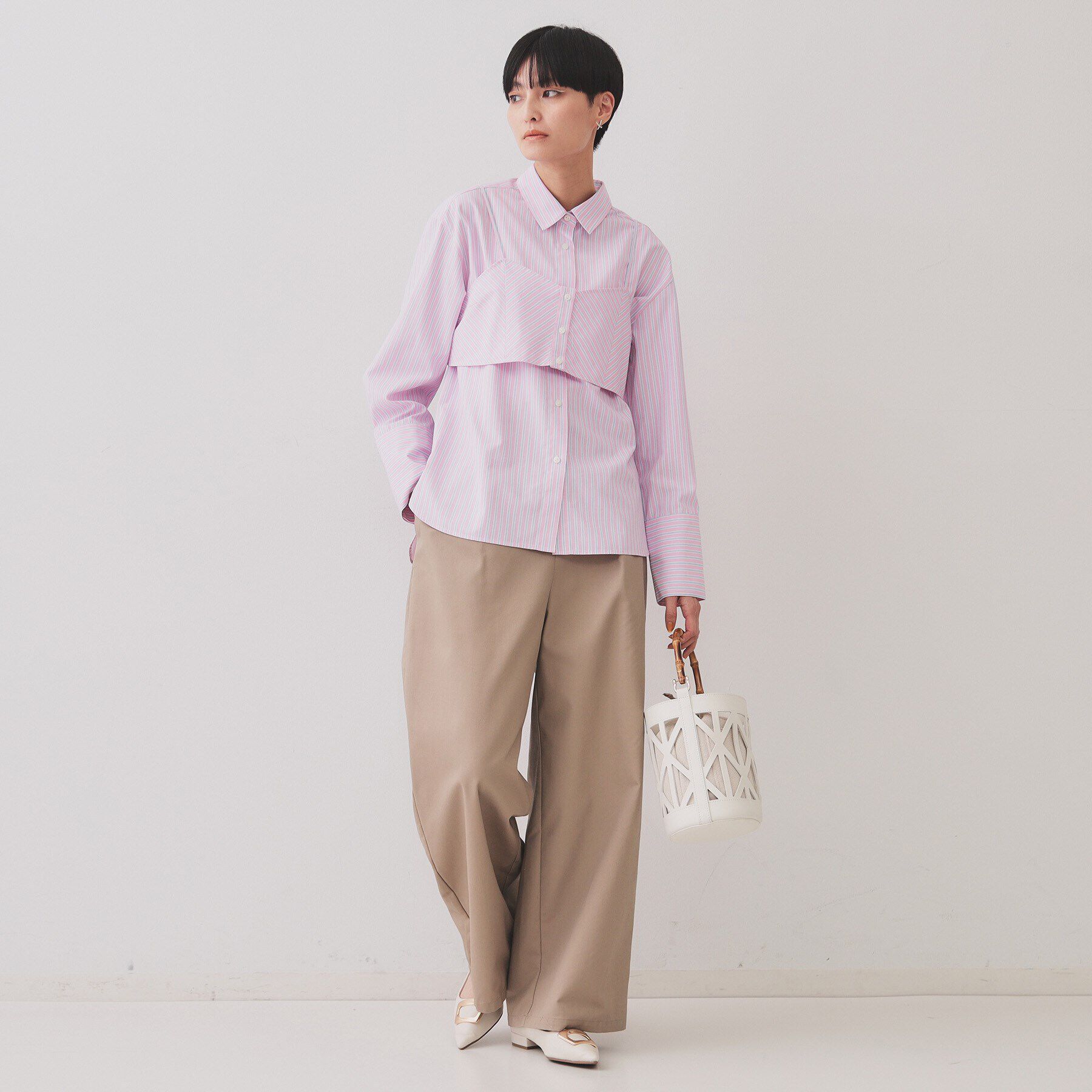OPAQUE.CLIP「《andGIRL掲載》ストライプビスチェセットシャツ【洗濯機洗い可）】」|シャツ・ブラウス|