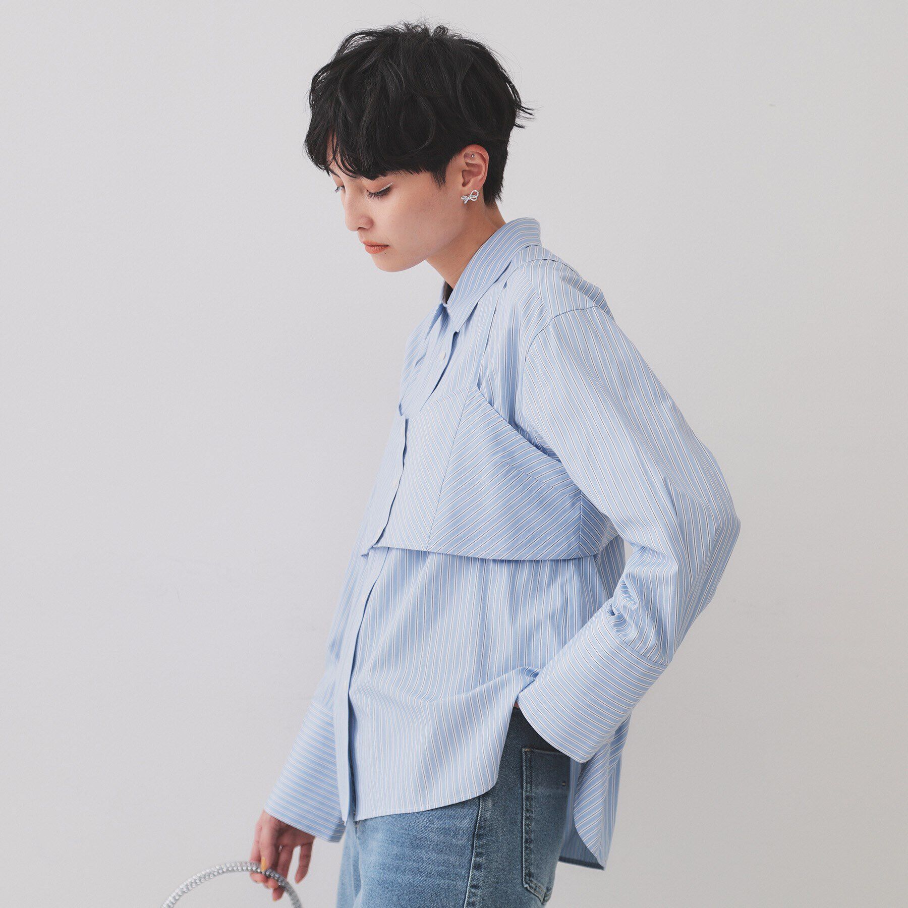 OPAQUE.CLIP「《andGIRL掲載》ストライプビスチェセットシャツ【洗濯機洗い可）】」|シャツ・ブラウス|ブルー(391)