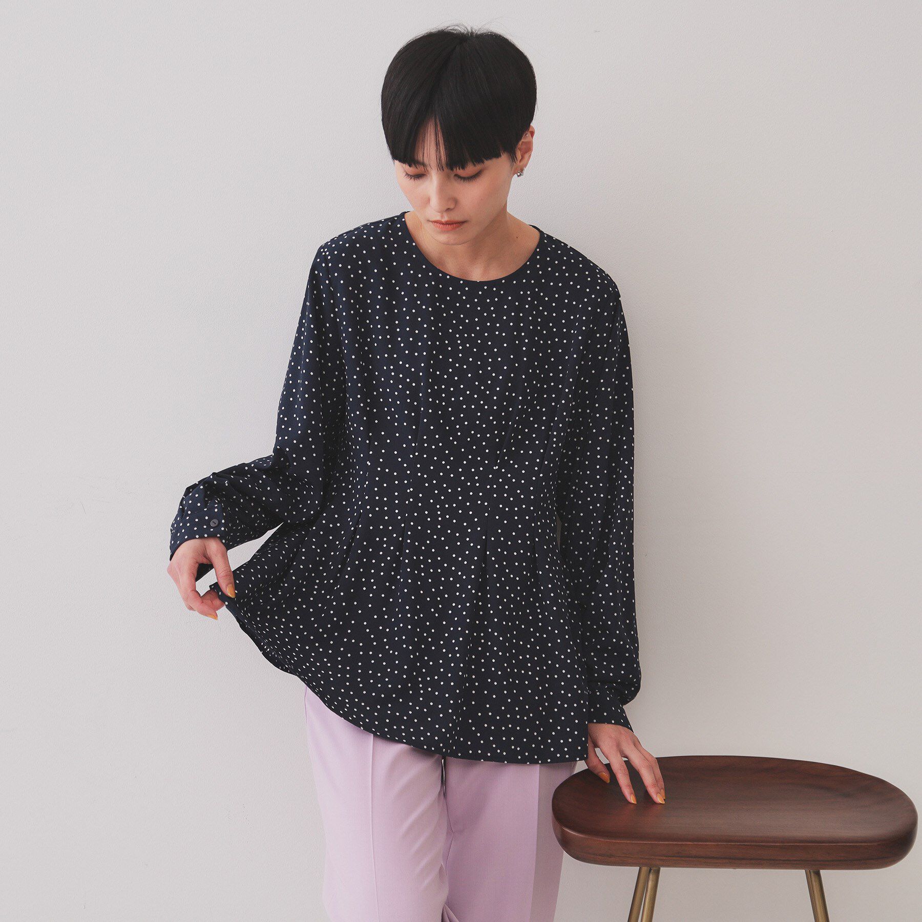 OPAQUE.CLIP「ドットプリントタックブラウス【洗濯機洗い可】」|シャツ・ブラウス|