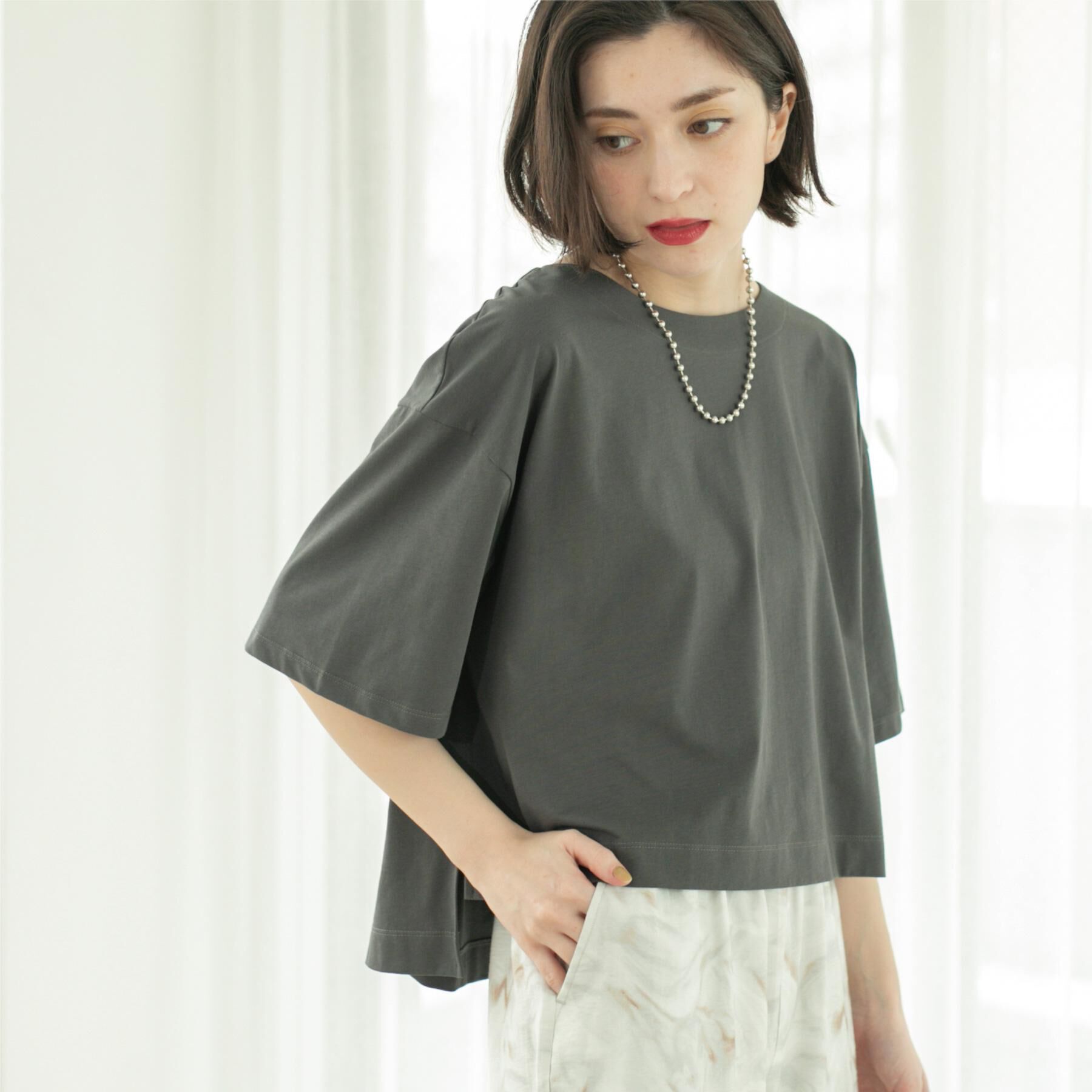 OPAQUE.CLIP「ボートネックショートTシャツ【洗濯機洗い可】」|Tシャツ・カットソー|