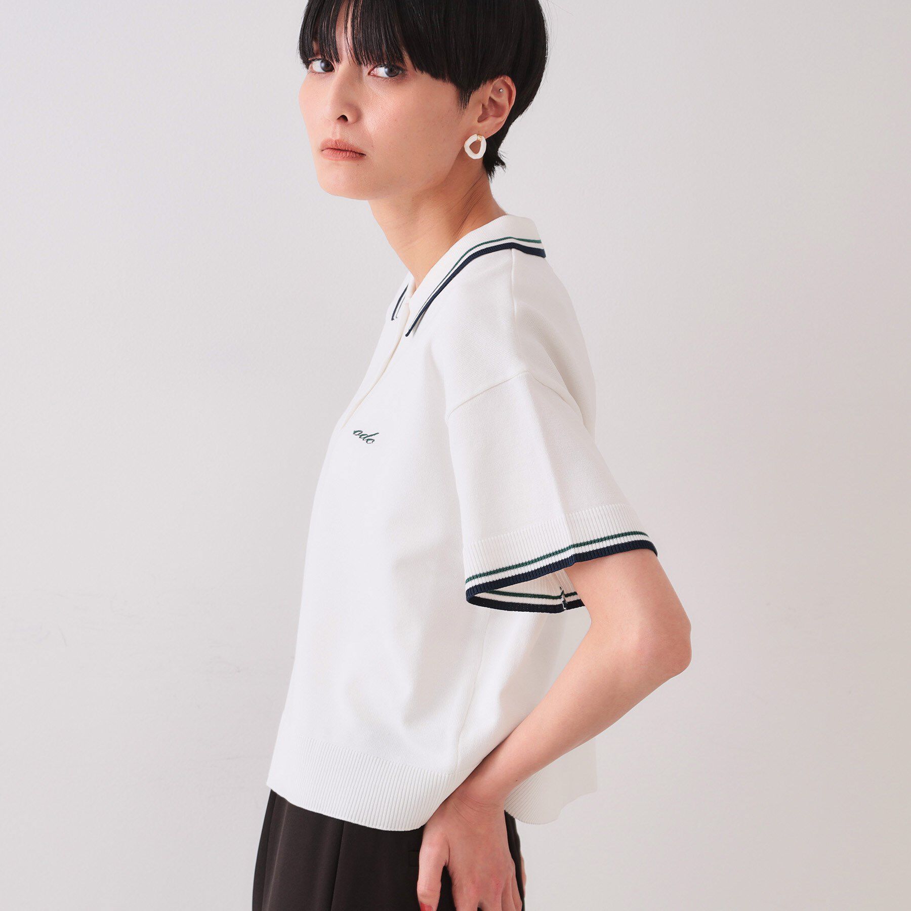 OPAQUE.CLIP「ロゴ刺繍ポロニット【洗濯機洗い可／抗ピル】」|ニット・セーター|
