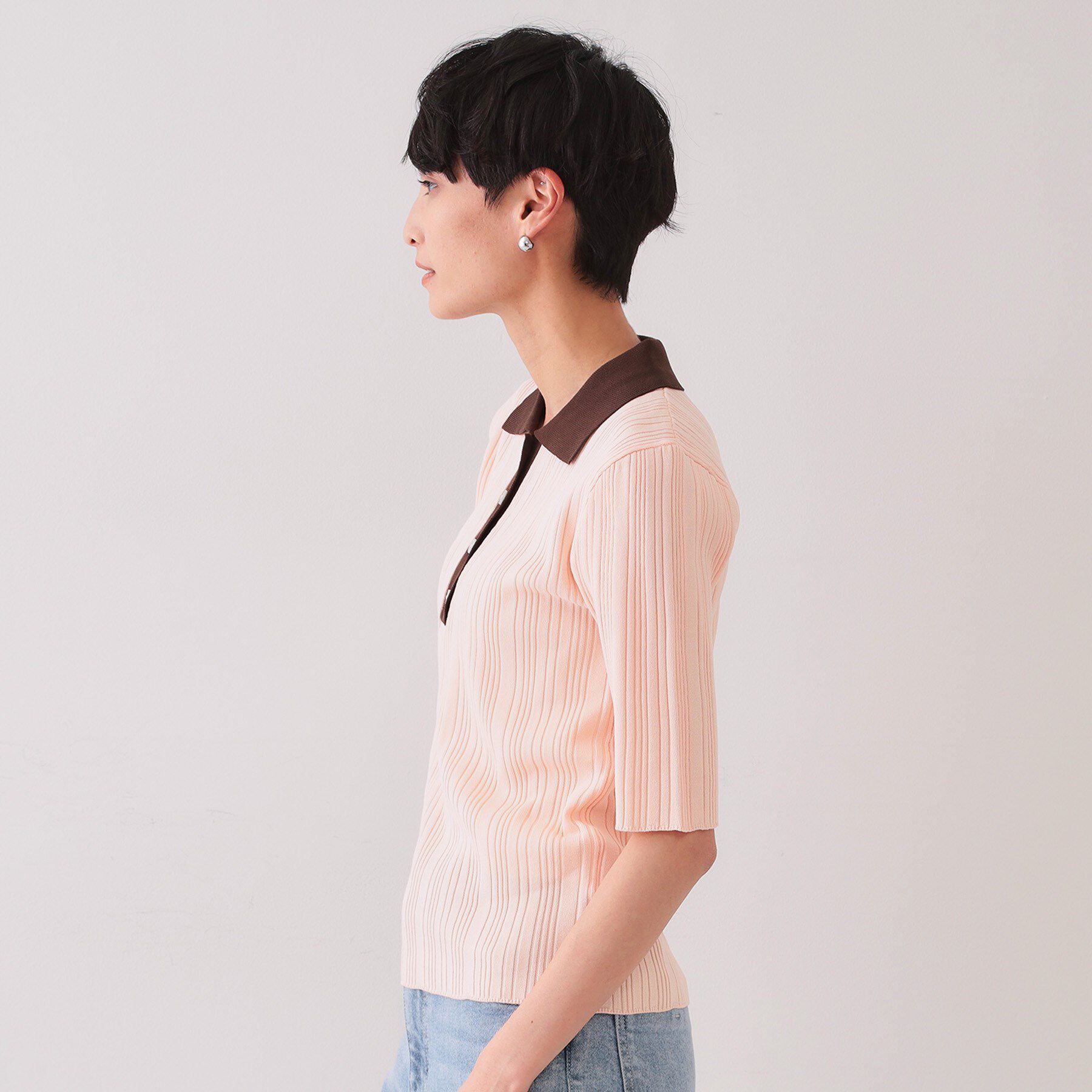 OPAQUE.CLIP「配色ポロランダムリブニット【洗濯機洗い可/抗ピル】」|ニット・セーター|