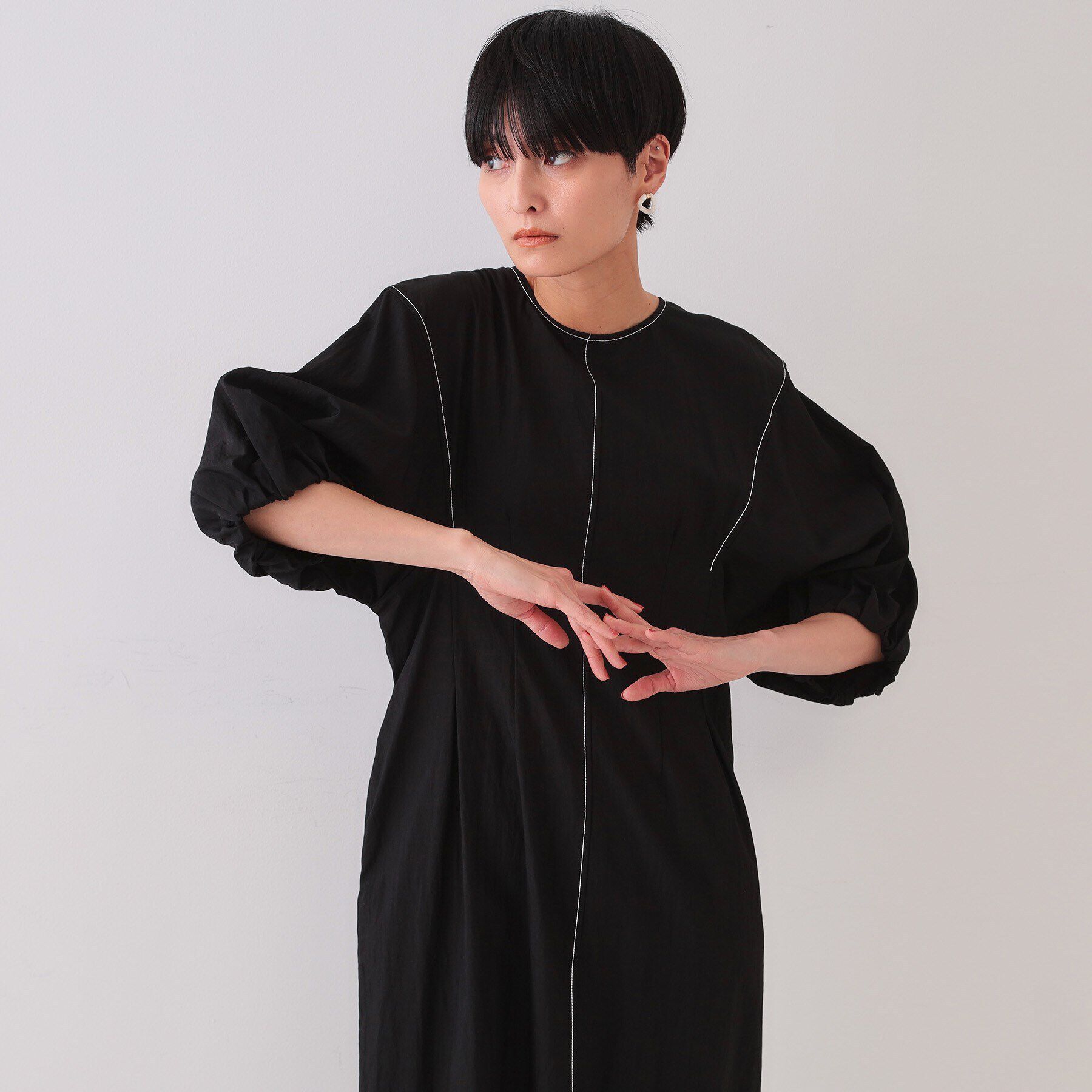 OPAQUE.CLIP「配色ボリュームタックスリーブワンピース【洗濯機洗い可】」|ワンピース|