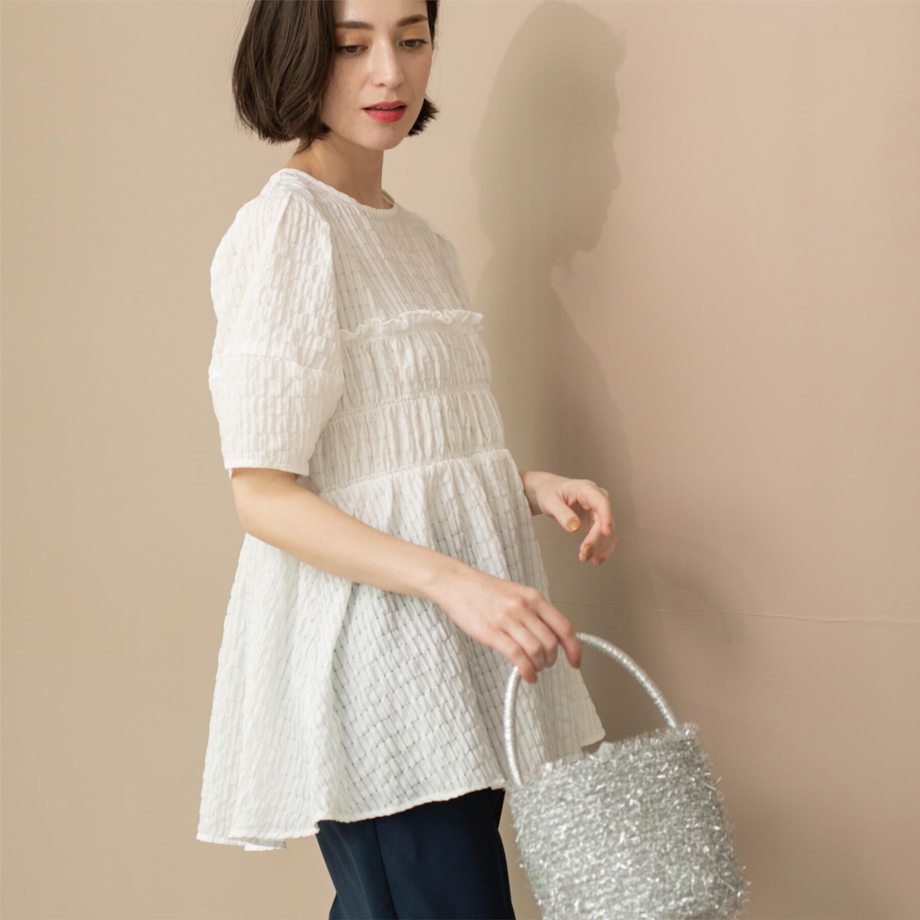 OPAQUE.CLIP「シャーリングペプラムブラウス【洗濯機洗い可】」|シャツ・ブラウス|