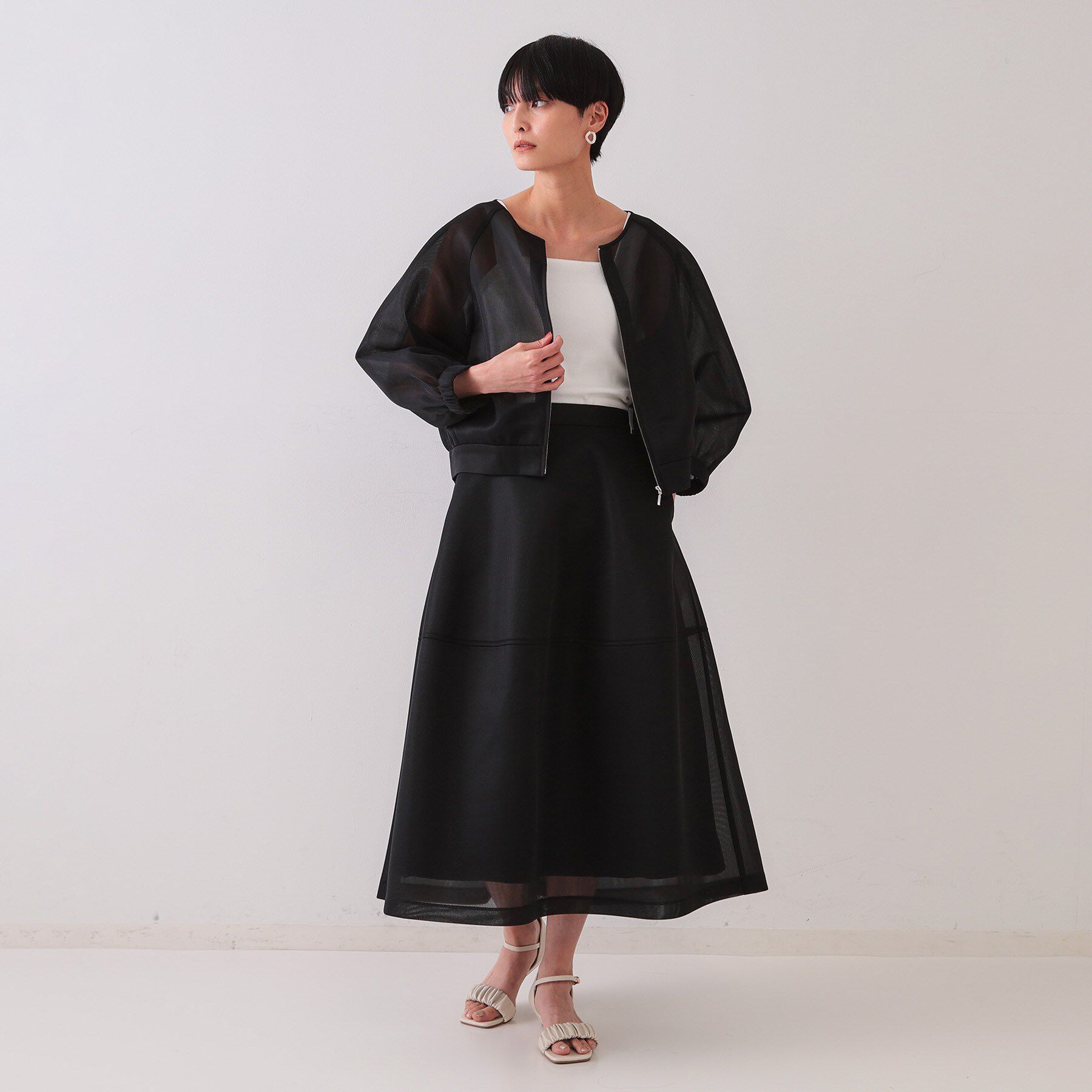OPAQUE.CLIP「《美人百花掲載》スポンディッシュシアーフレアスカート【洗濯機洗い可】」|スカート|