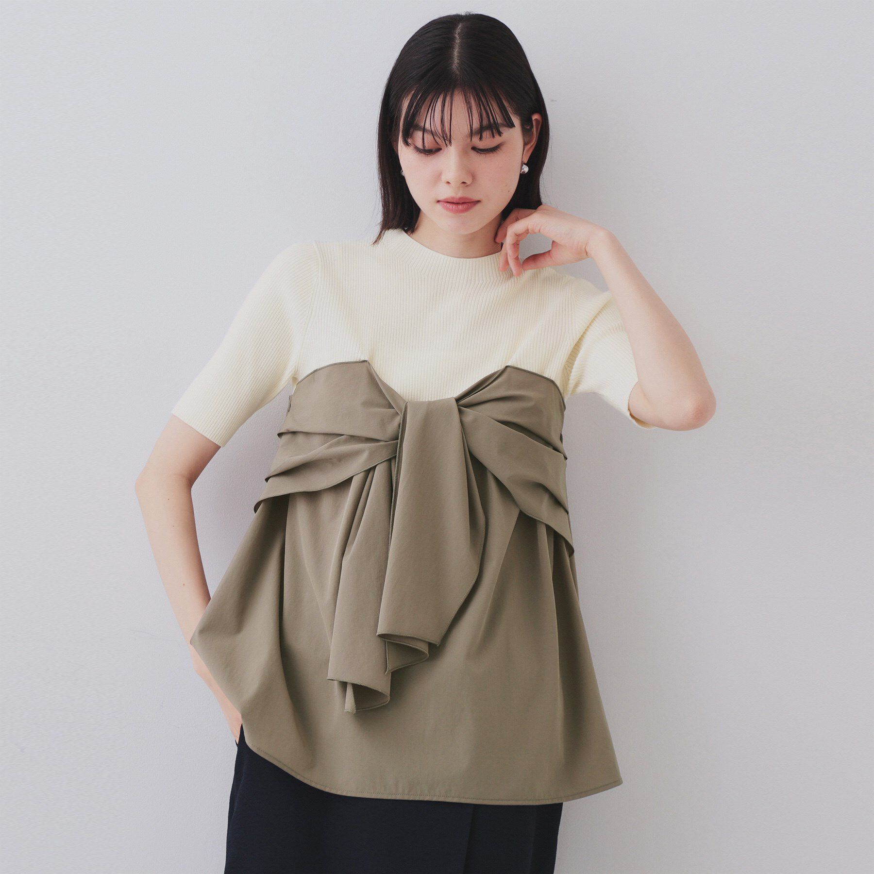 OPAQUE.CLIP「リボンビスチェドッキングニット【洗濯機洗い可】」|ニット・セーター|ホワイト(501)