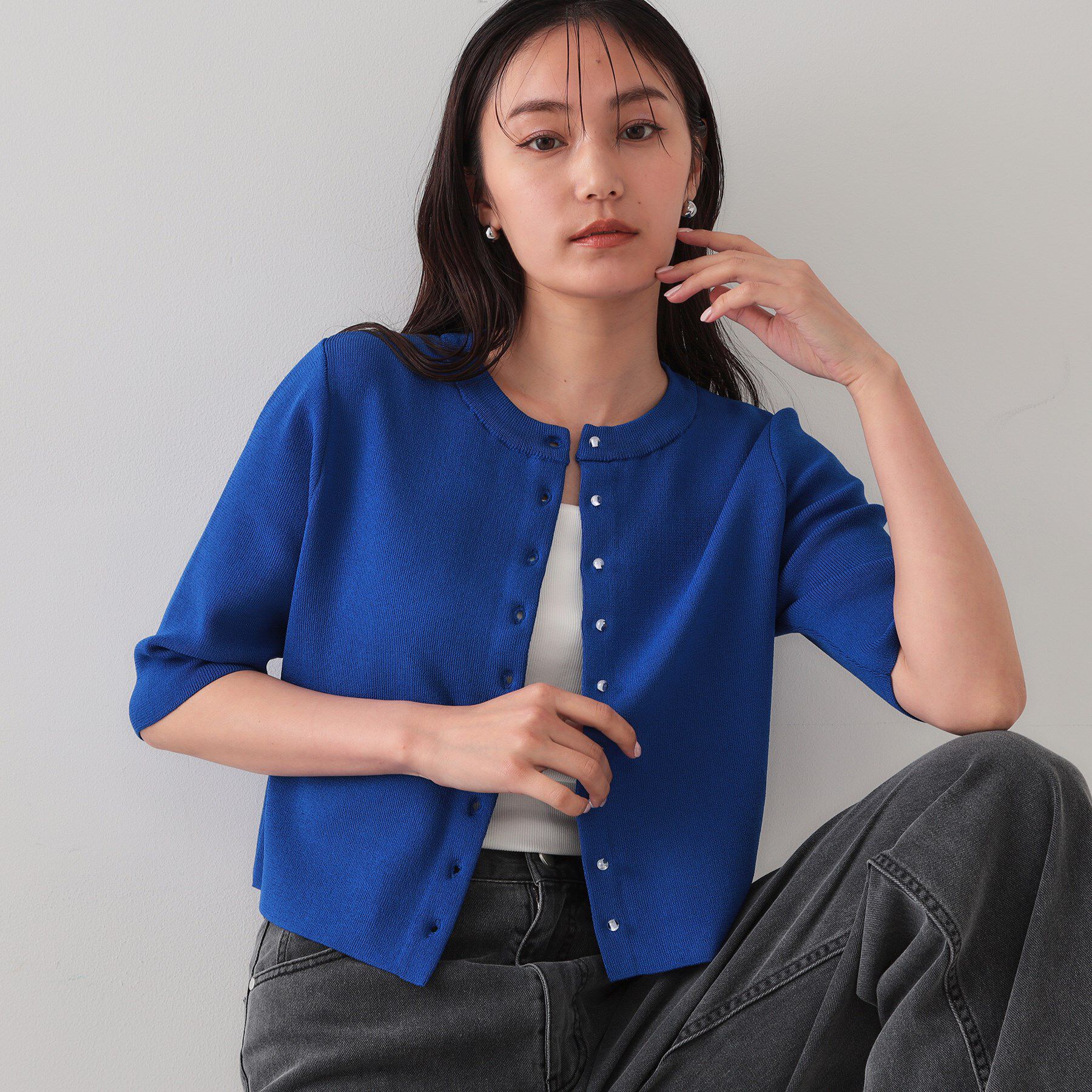 OPAQUE.CLIP「ショートニットカーディガン【洗濯機洗い可】」|カーディガン|ブルー(093)