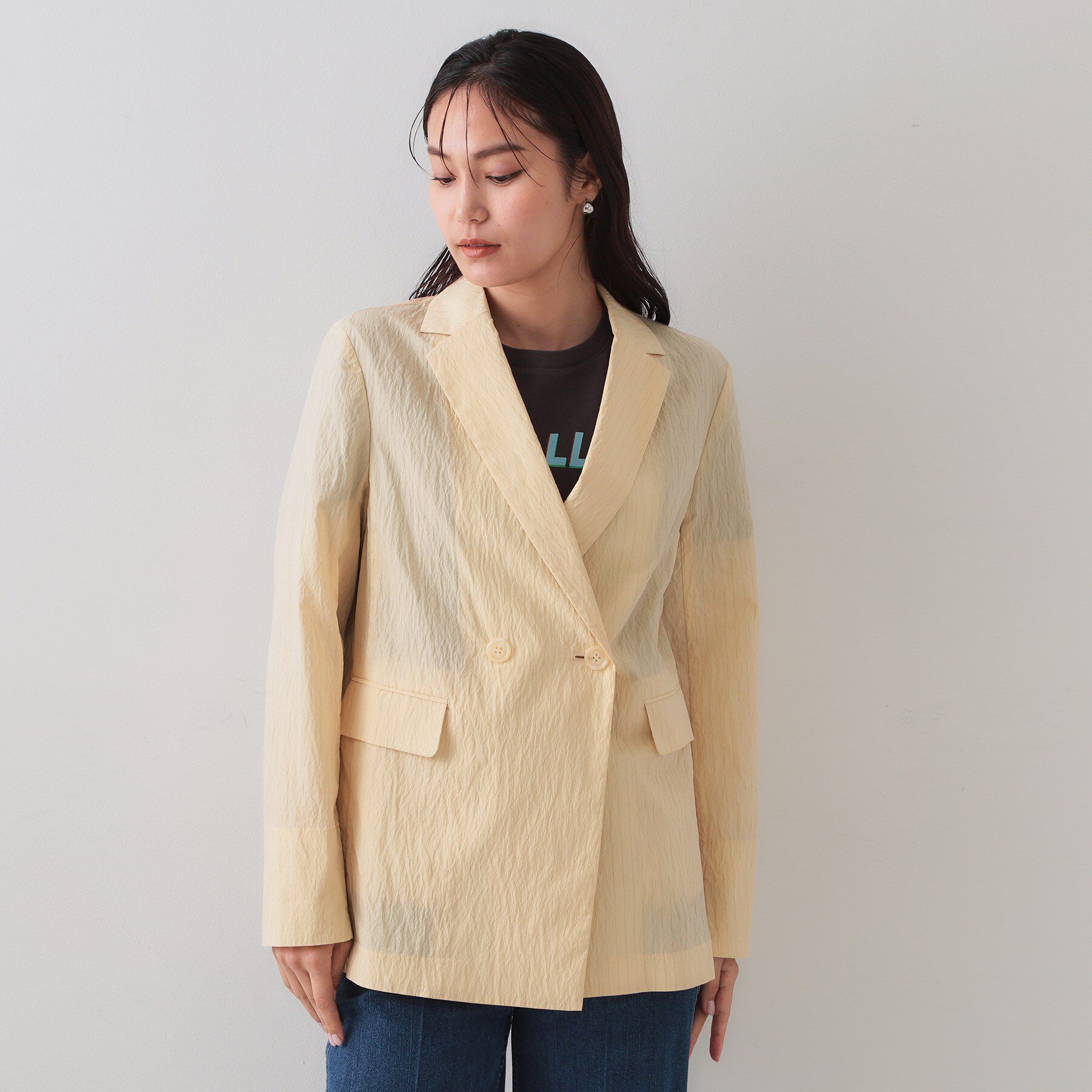 OPAQUE.CLIP「シアーストライプテーラードジャケット【洗濯機洗い可】」|テーラードジャケット|