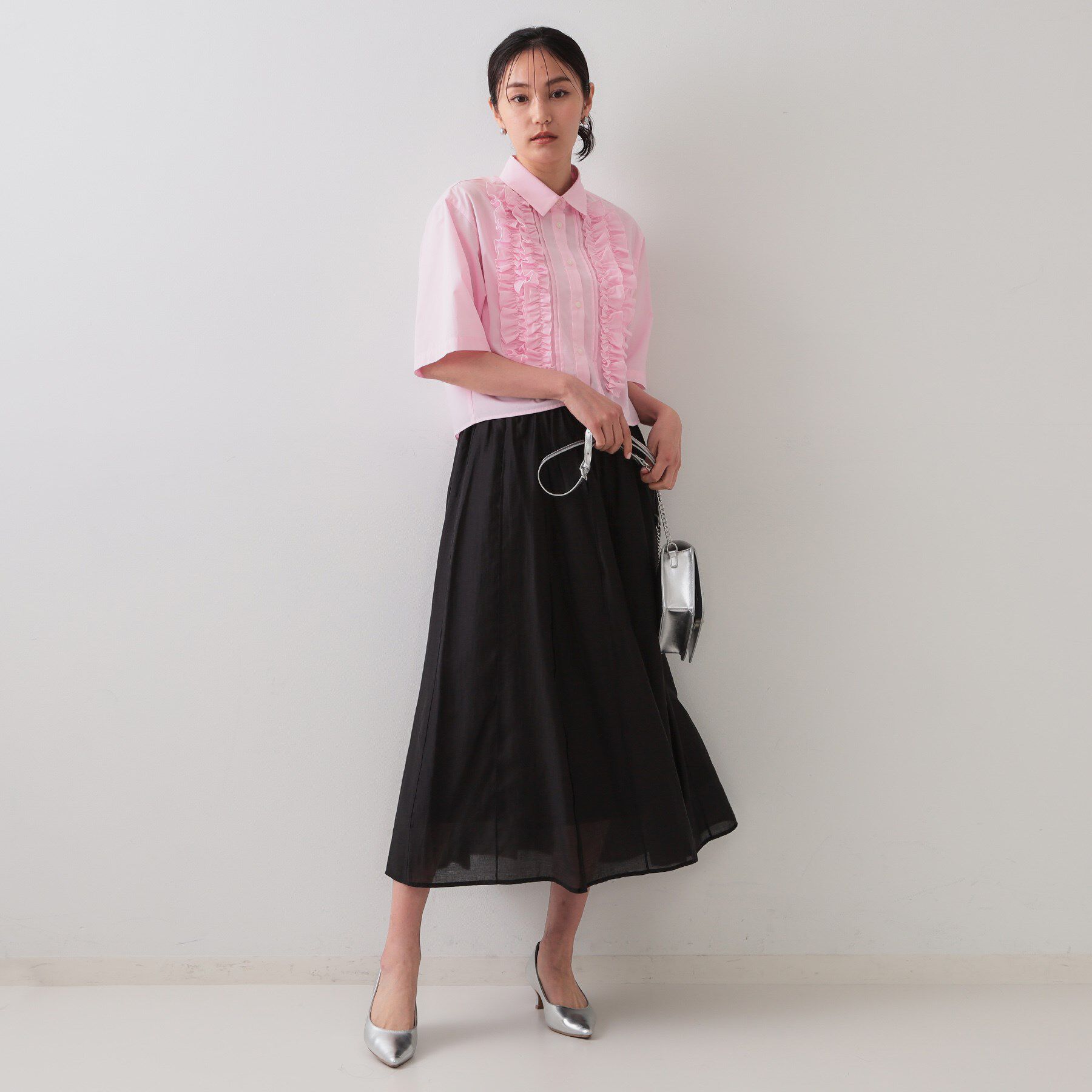 OPAQUE.CLIP「シアーピンタックフレアスカート【洗濯機洗い可】」|スカート|