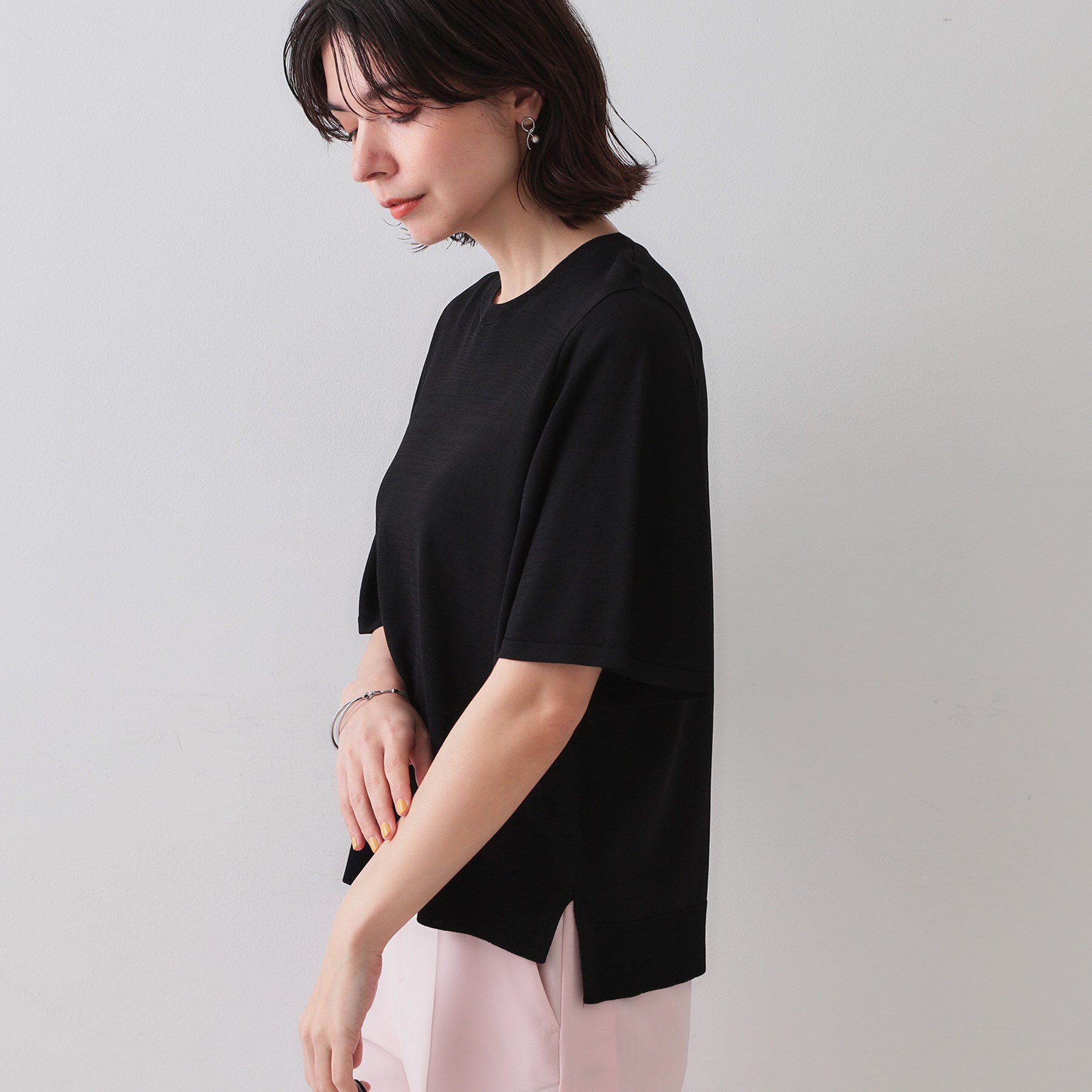 OPAQUE.CLIP「《6色展開/S-LLサイズ》フレアスリーブニット【UV/接触冷感/抗ピル/洗濯機洗い可】」|ニット・セーター|