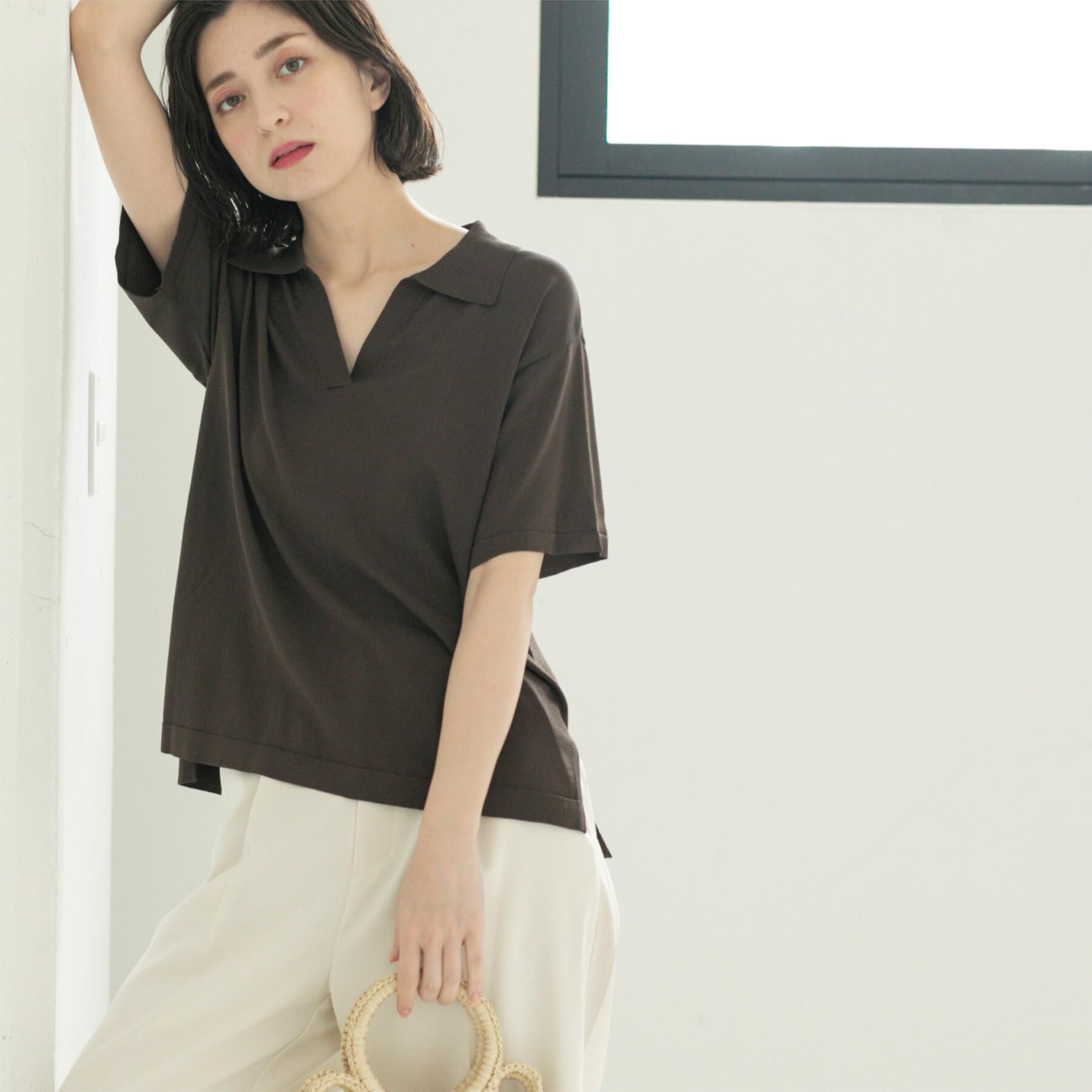 OPAQUE.CLIP「スキッパーニット【UV/接触冷感/抗ピル/洗濯機洗い可】」|ニット・セーター|ブラウン(044)