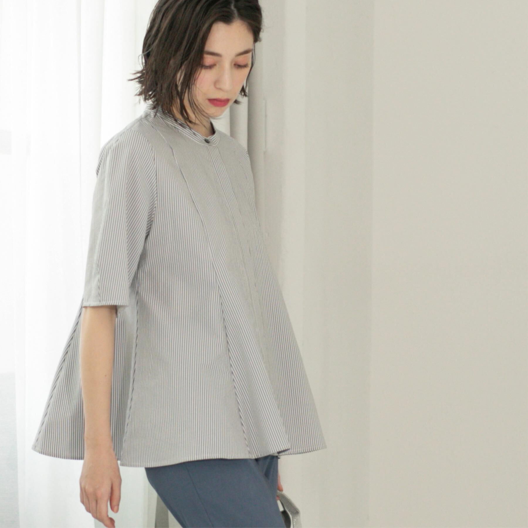 OPAQUE.CLIP「サッカーストライプペプラムブラウス【吸水速乾/イージーアイロン/洗濯機洗い可】」|シャツ・ブラウス|