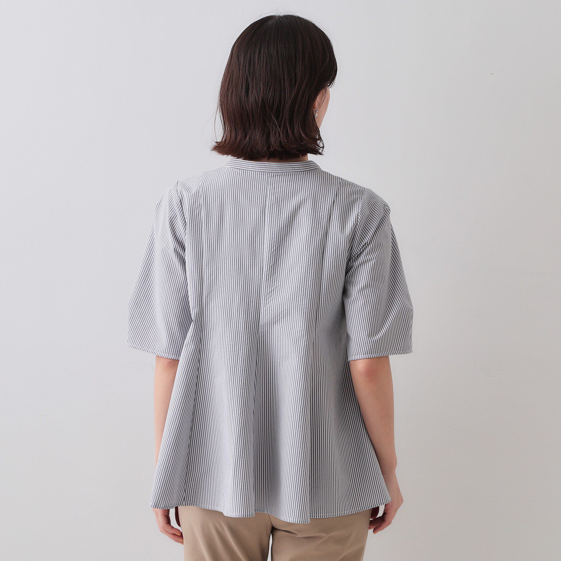 OPAQUE.CLIP「サッカーストライプペプラムブラウス【吸水速乾/イージーアイロン/洗濯機洗い可】」|シャツ・ブラウス|
