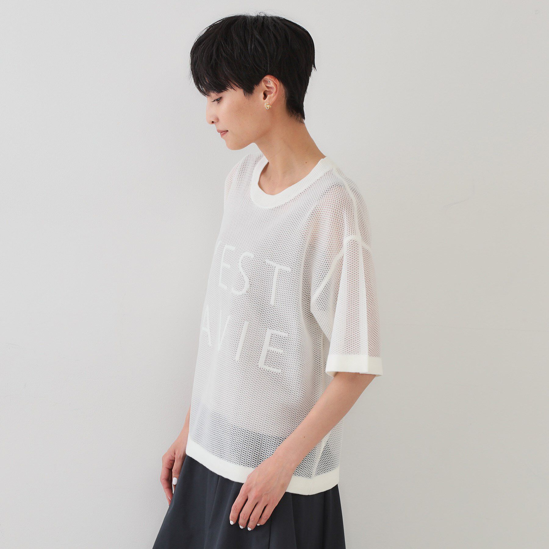 OPAQUE.CLIP「メッシュロゴニット【洗濯機洗い可】」|ニット・セーター|