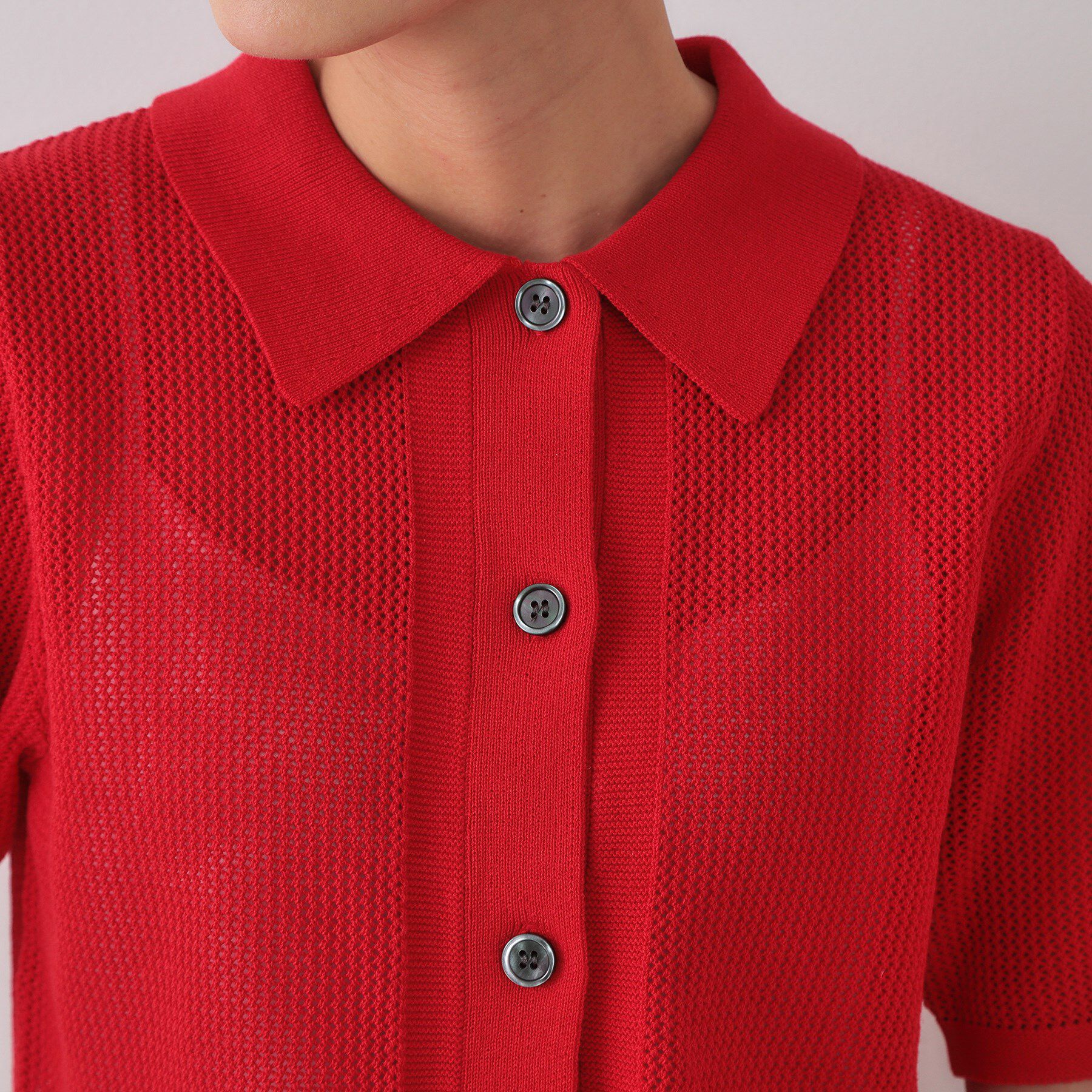 OPAQUE.CLIP「《CLASSY掲載》透かし編みポロニット【洗濯機洗い可】」|ニット・セーター|