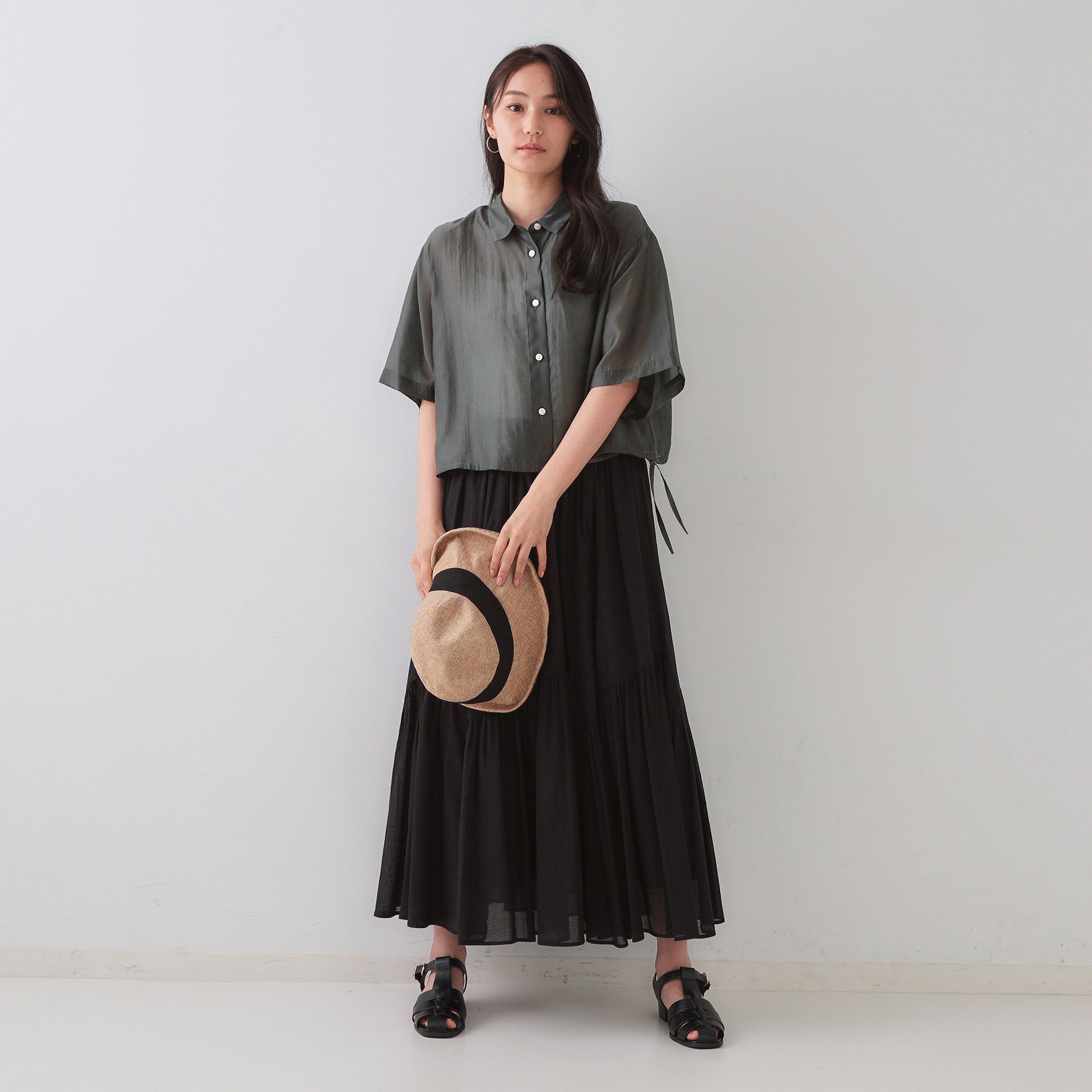OPAQUE.CLIP「裾ドロストシアーショートシャツ【洗濯機洗い可】」|シャツ・ブラウス|