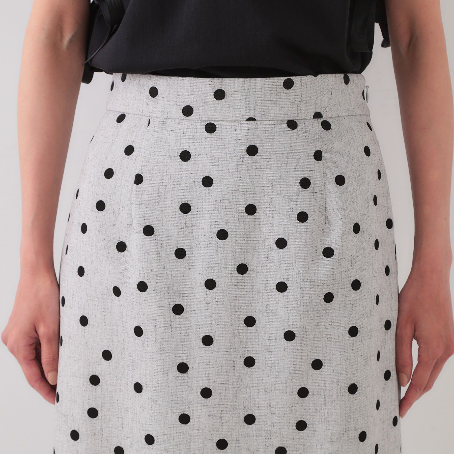 OPAQUE.CLIP「麻混ドットプリントナロースカート【洗濯機洗い可】」|スカート|