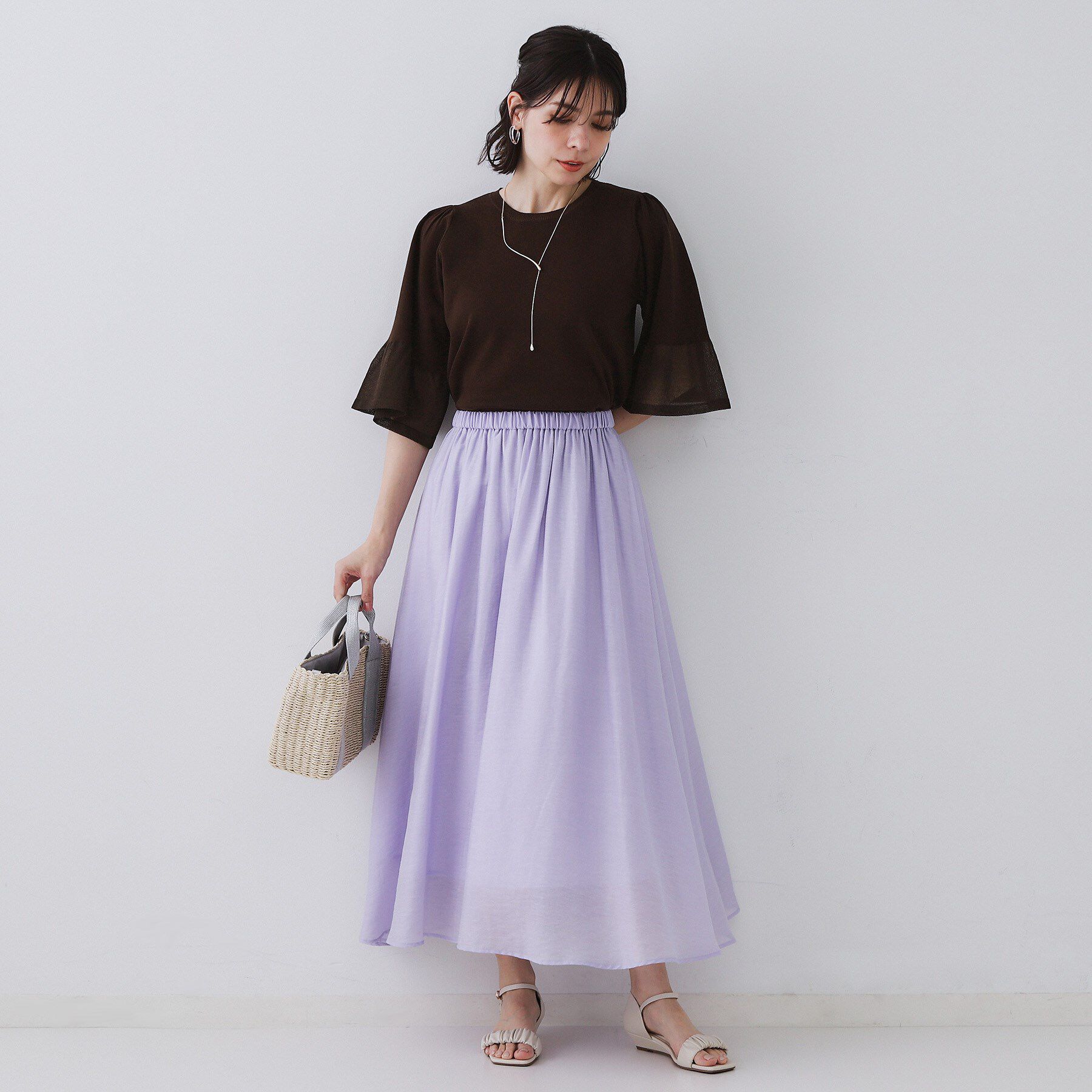 OPAQUE.CLIP「麻混シアーギャザーフレアスカート【洗濯機洗い可】」|スカート|