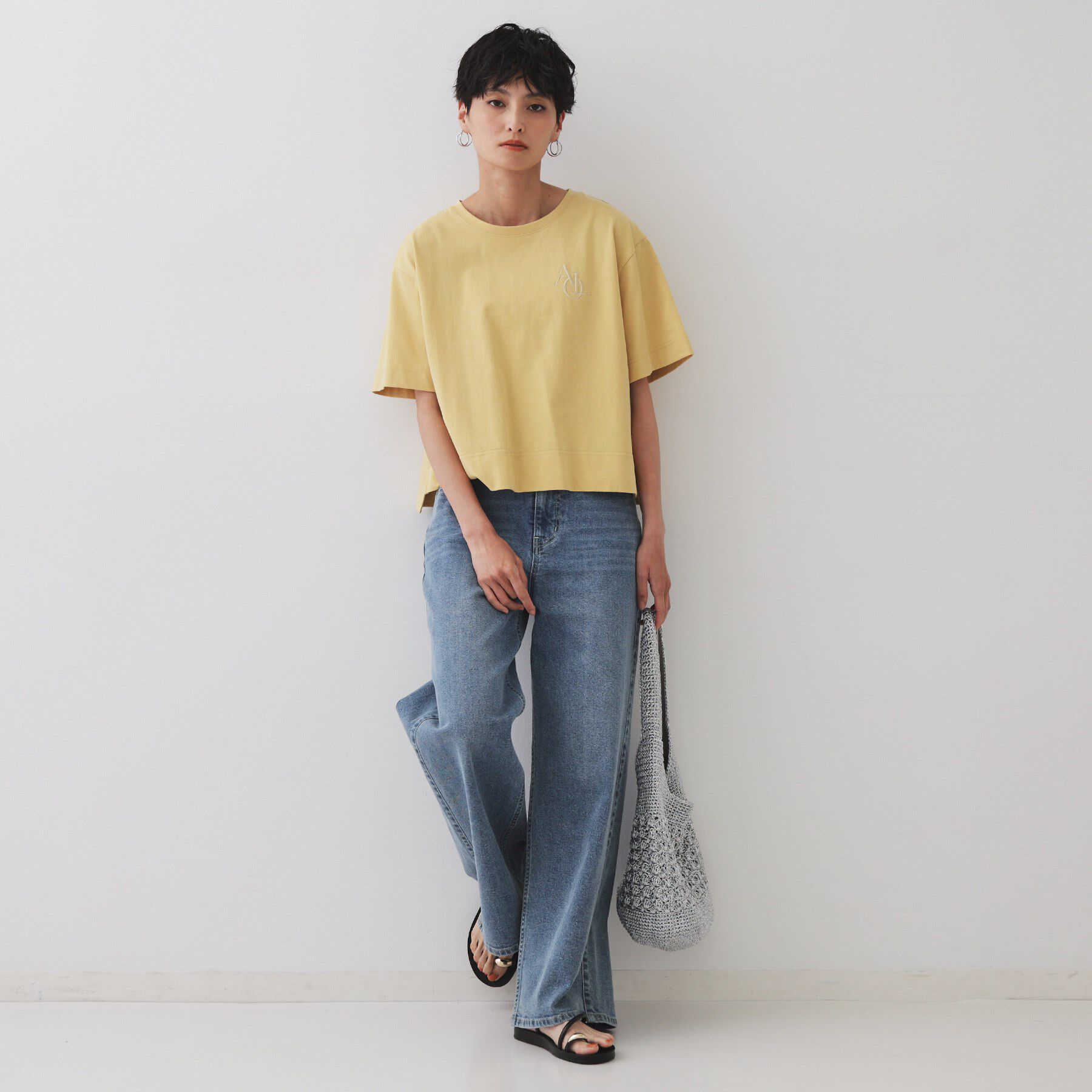 OPAQUE.CLIP「刺繍ロゴワイドシルエットTシャツ【洗濯機洗い可】」|Tシャツ・カットソー|