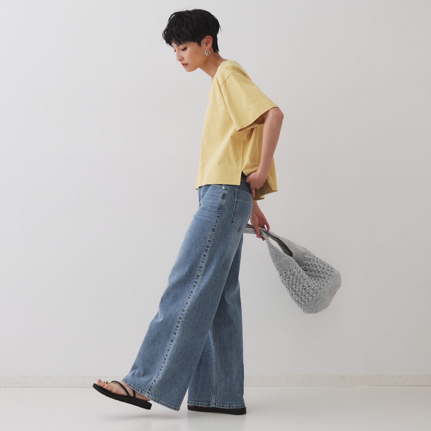 OPAQUE.CLIP「刺繍ロゴワイドシルエットTシャツ【洗濯機洗い可】」|Tシャツ・カットソー|