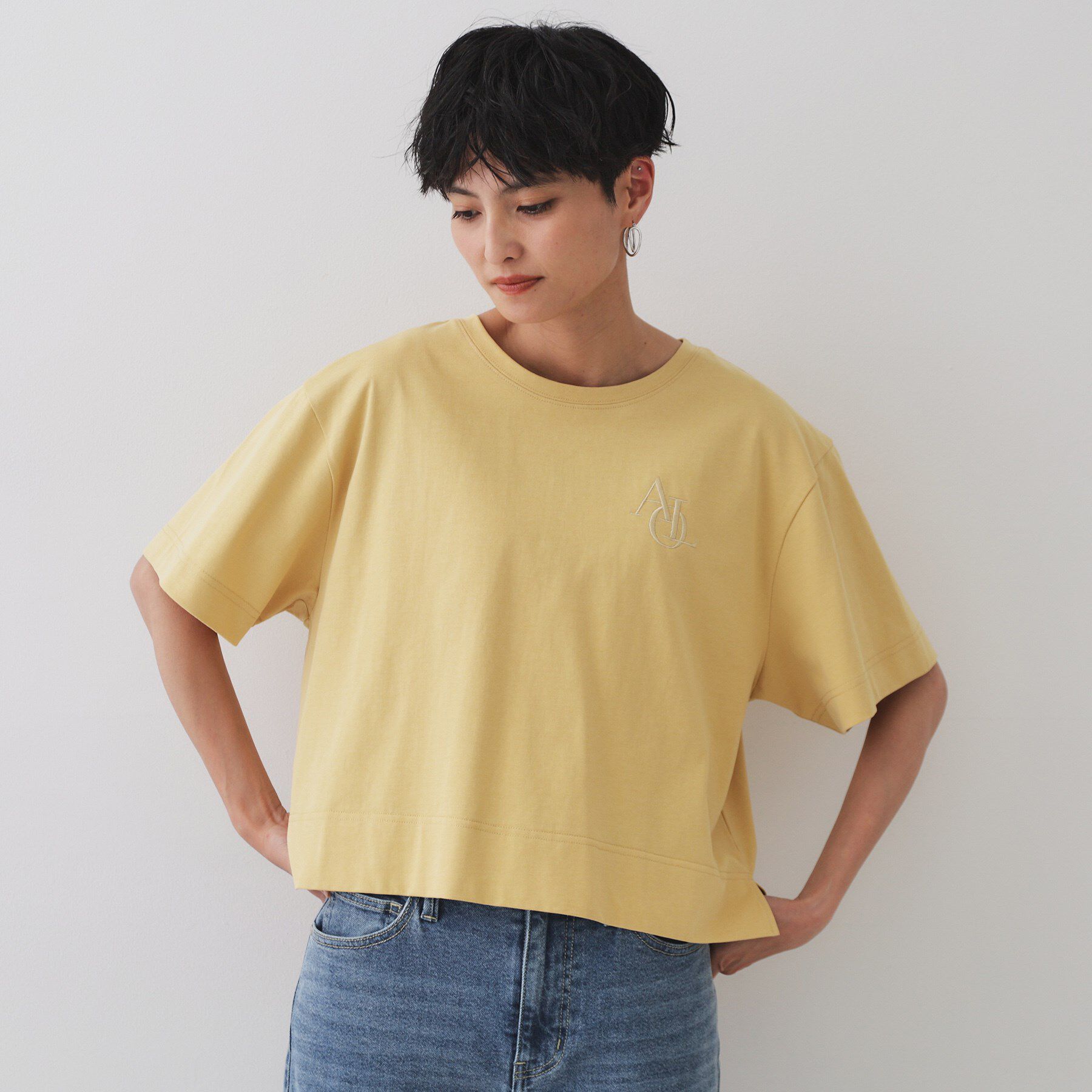 OPAQUE.CLIP「刺繍ロゴワイドシルエットTシャツ【洗濯機洗い可】」|Tシャツ・カットソー|