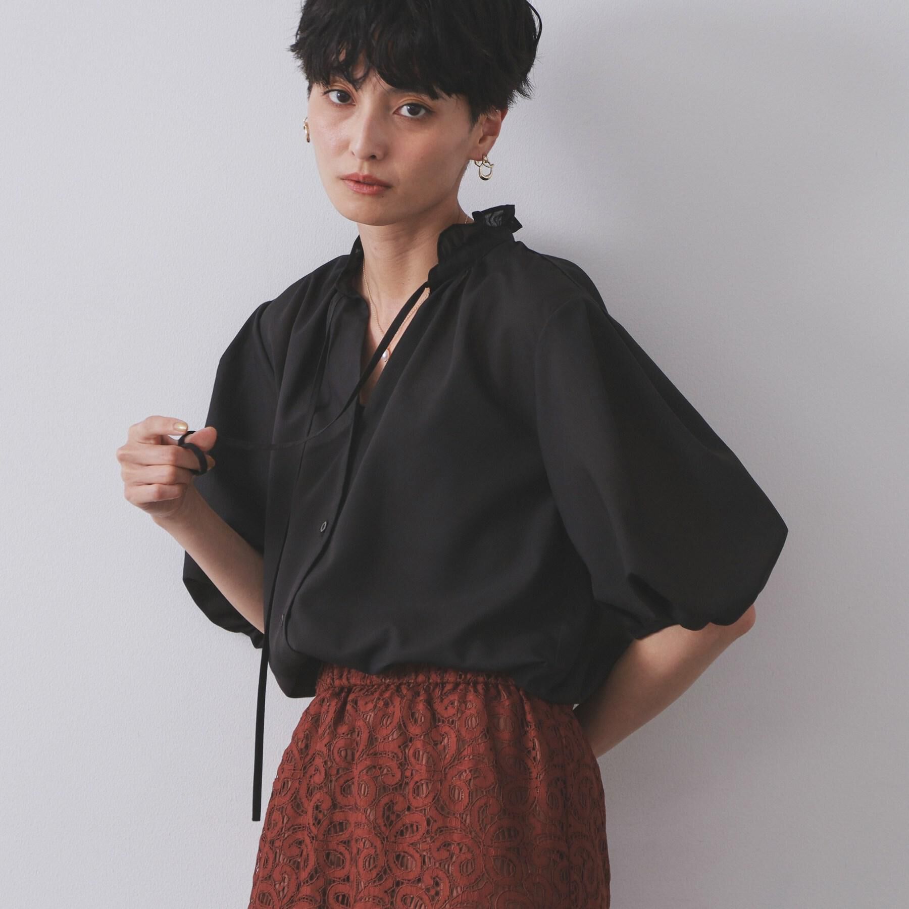 OPAQUE.CLIP「シアーフリルネックブラウス【洗濯機洗い可】」|シャツ・ブラウス|