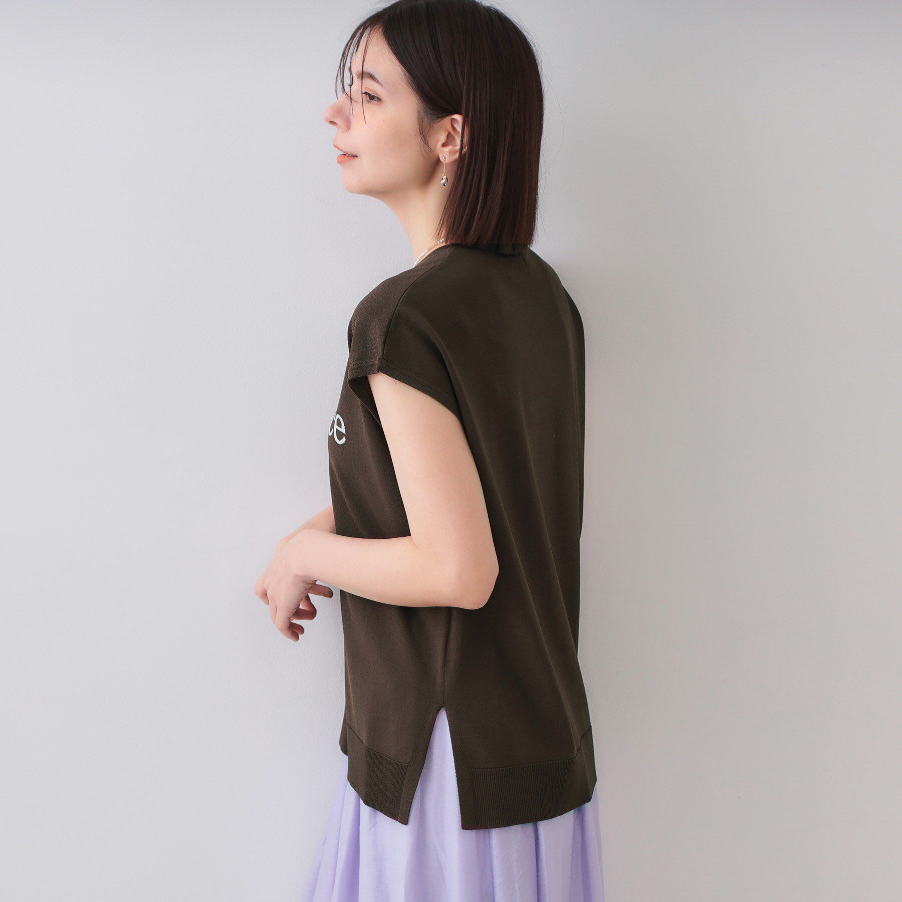 OPAQUE.CLIP「ロゴフレンチスリーブニット【洗濯機洗い可/UV/接触冷感/抗ピル】」|ニット・セーター|